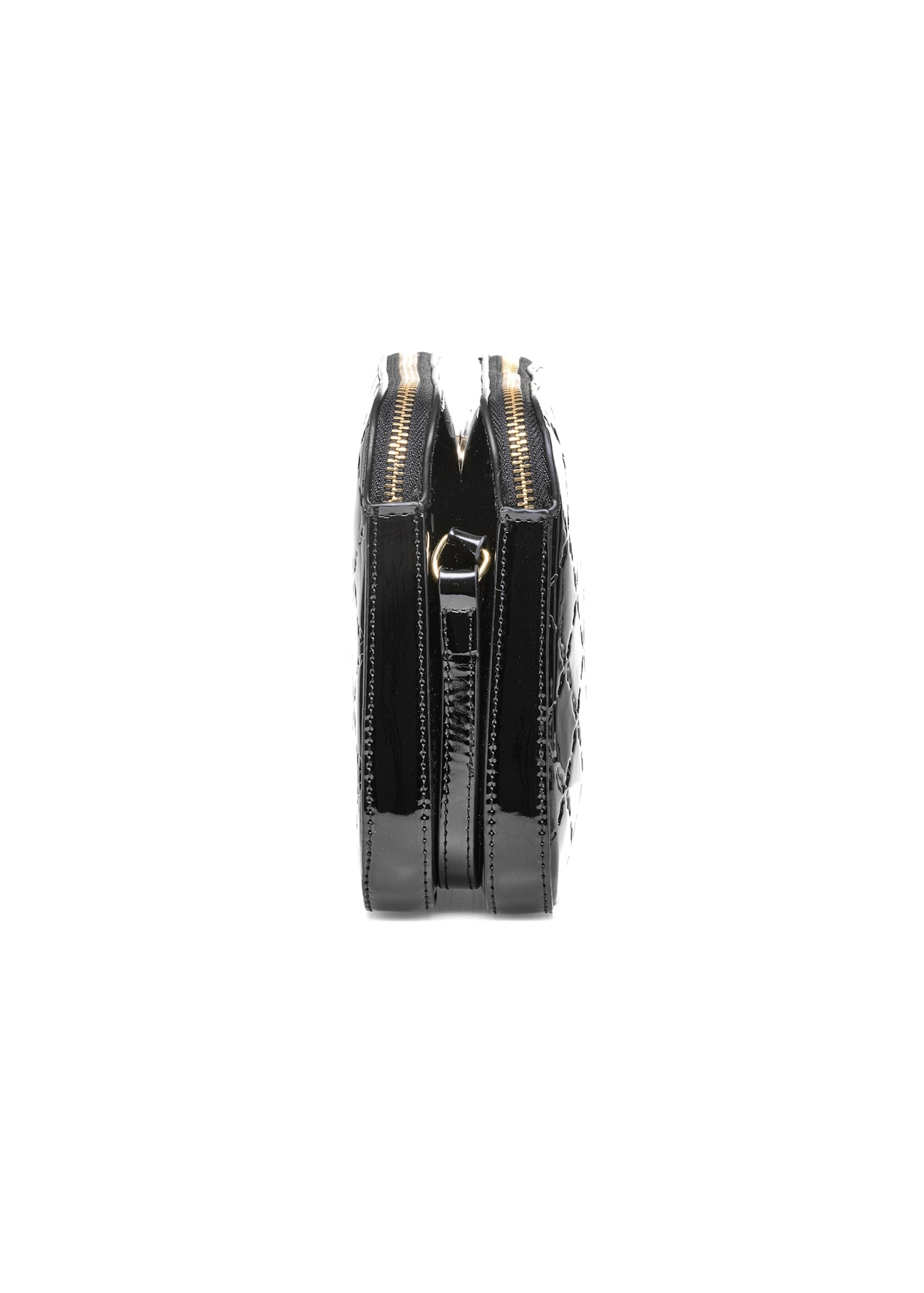 Black patent leather women's messenger bag TOREC-0205F-97(Z25), side view of the product on a white background.