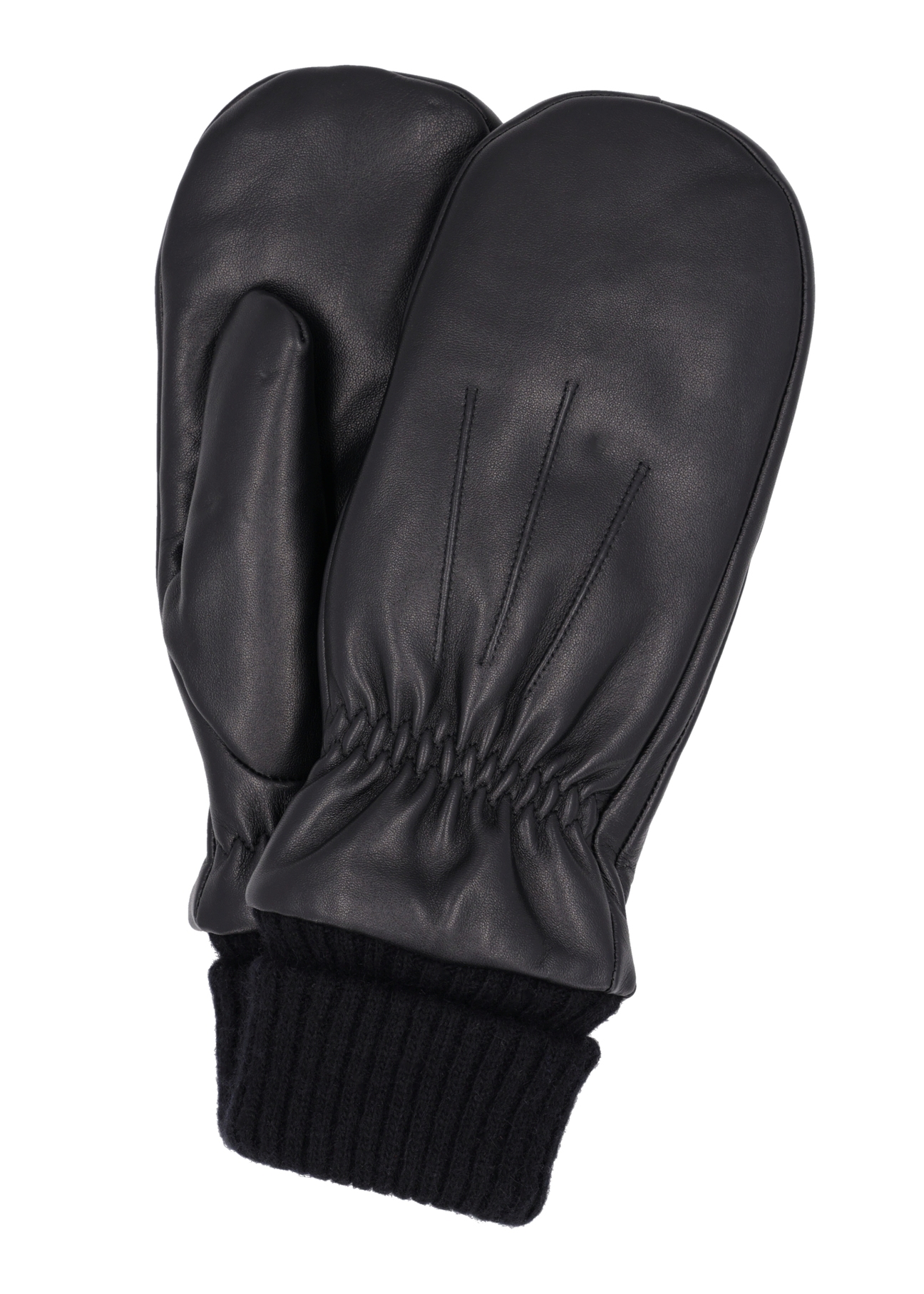 Black women's leather gloves REKDS-0105-99(Z26), front product view on white background.
