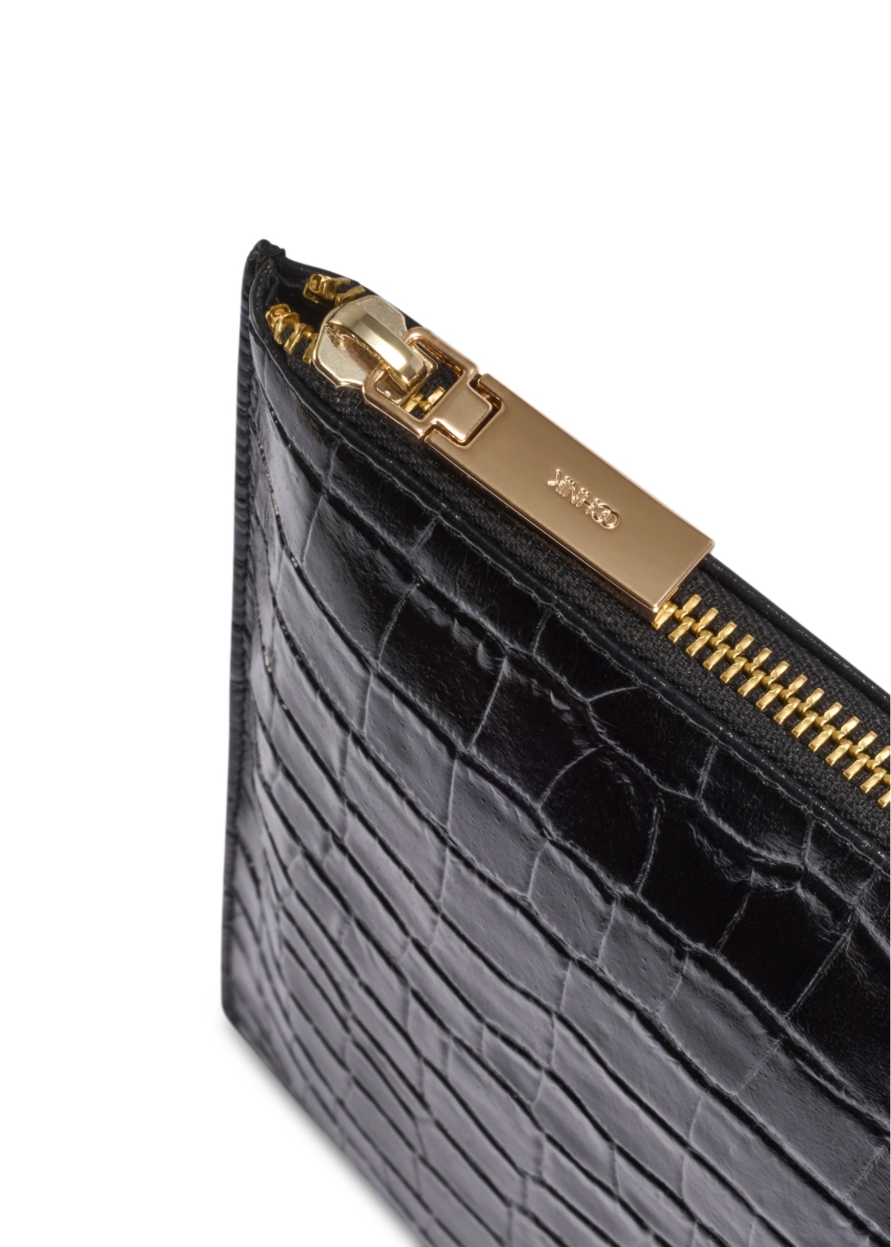 Czarna skórzana teczka damska TORES-0853F-9G(W26) - zbliżenie na detal, na białym tle. 