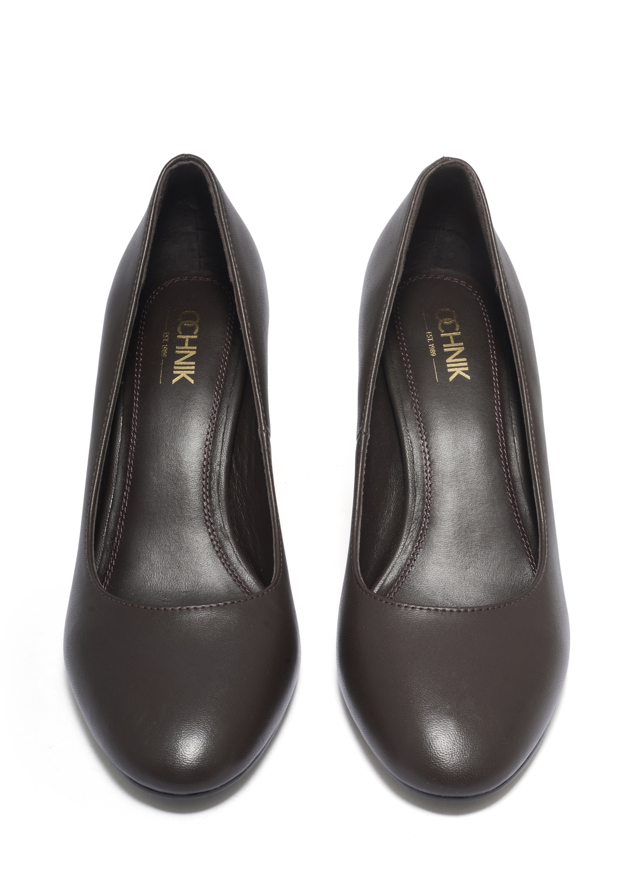 Women's dark brown leather pumps BUTYD-1307-1I(Z26). Front view on a white background.