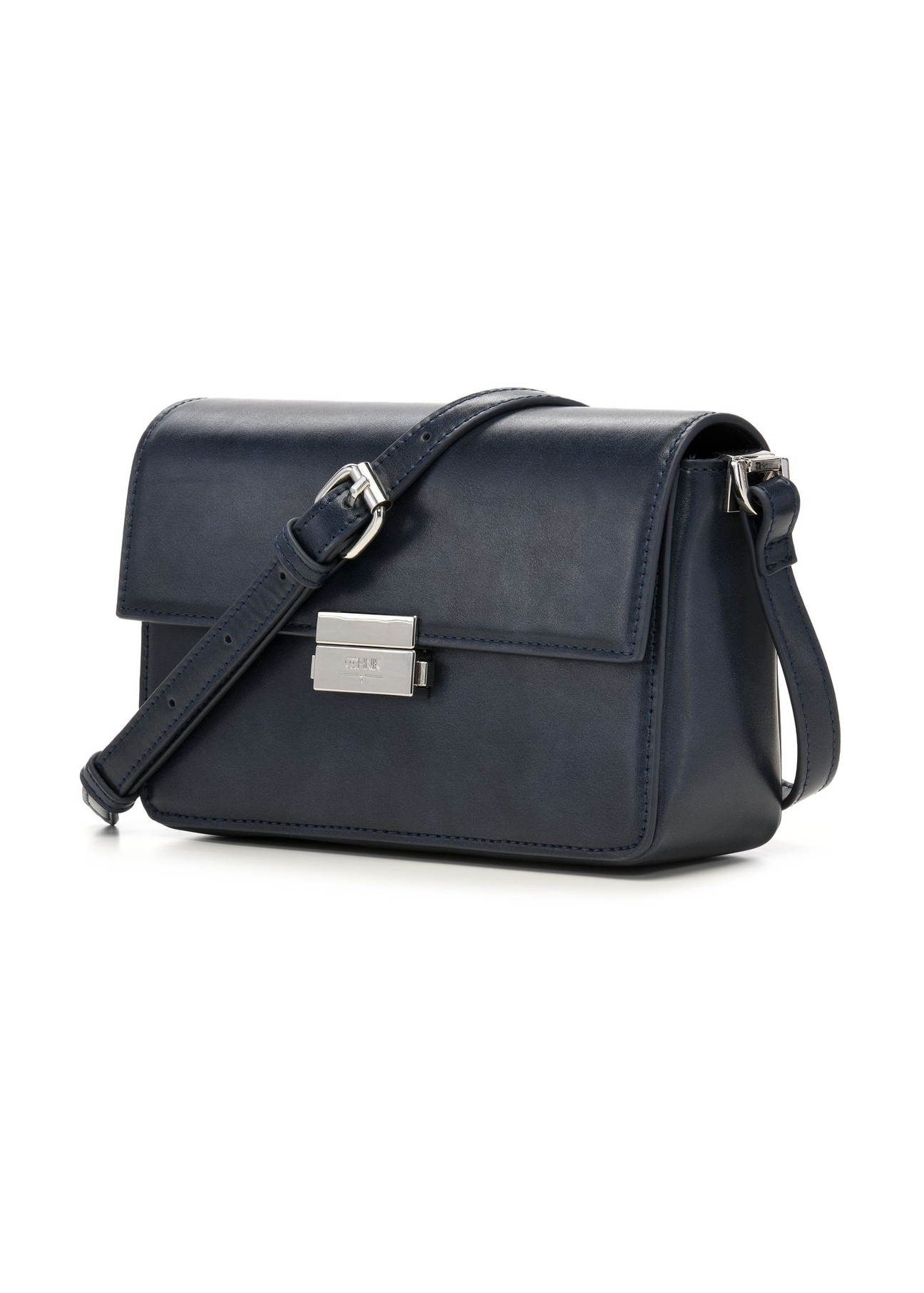 Elegant navy blue women's handbag TOREC-1251-7E(Z26) - diagonal product view, on a white background.
