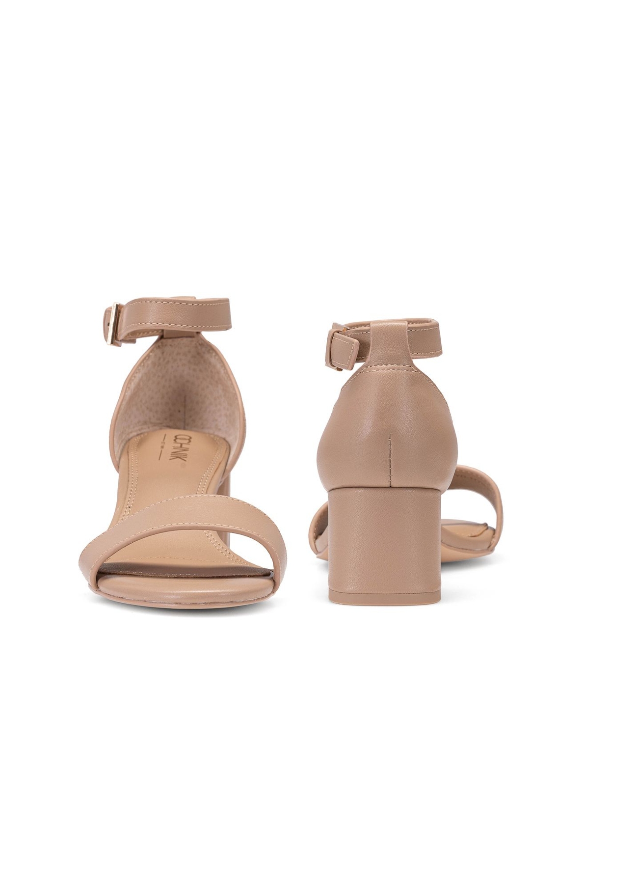 Beige women's leather sandals BUTYD-1179-1B(W26), front and back product view on white background.