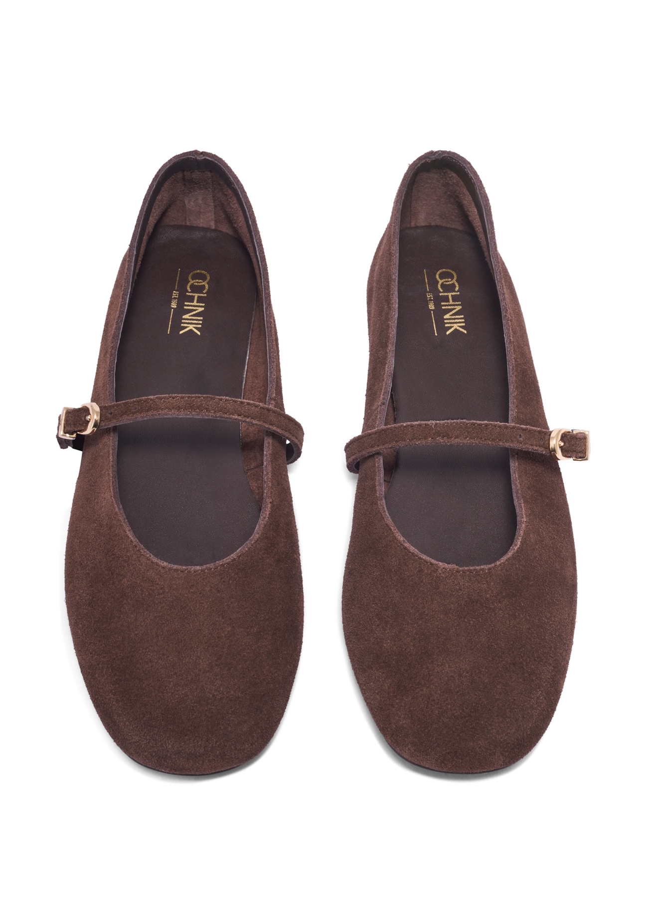 Dark brown suede women's ballet flats BUTYD-1309-1I(Z26), front product view on white background.