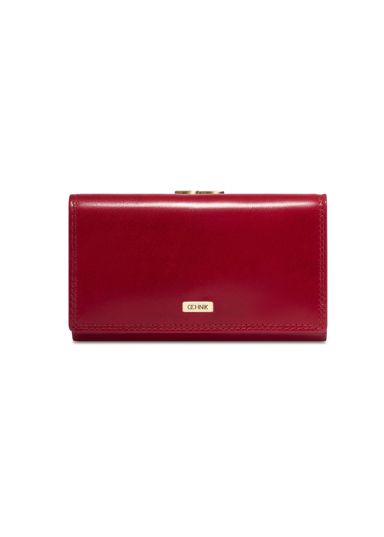Red leather women's wallet PL-128-4B(KS), front product view on white background.