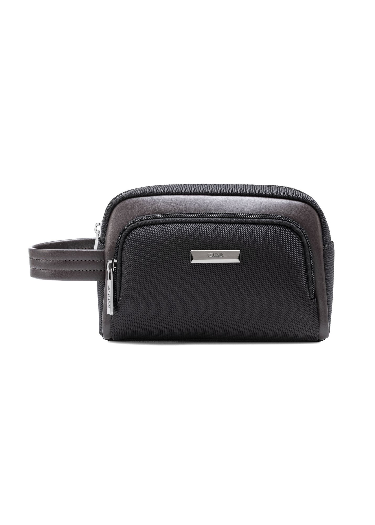 Black and brown men's cosmetic bag TORMN-0379-9J(Z26) front product view on white background.