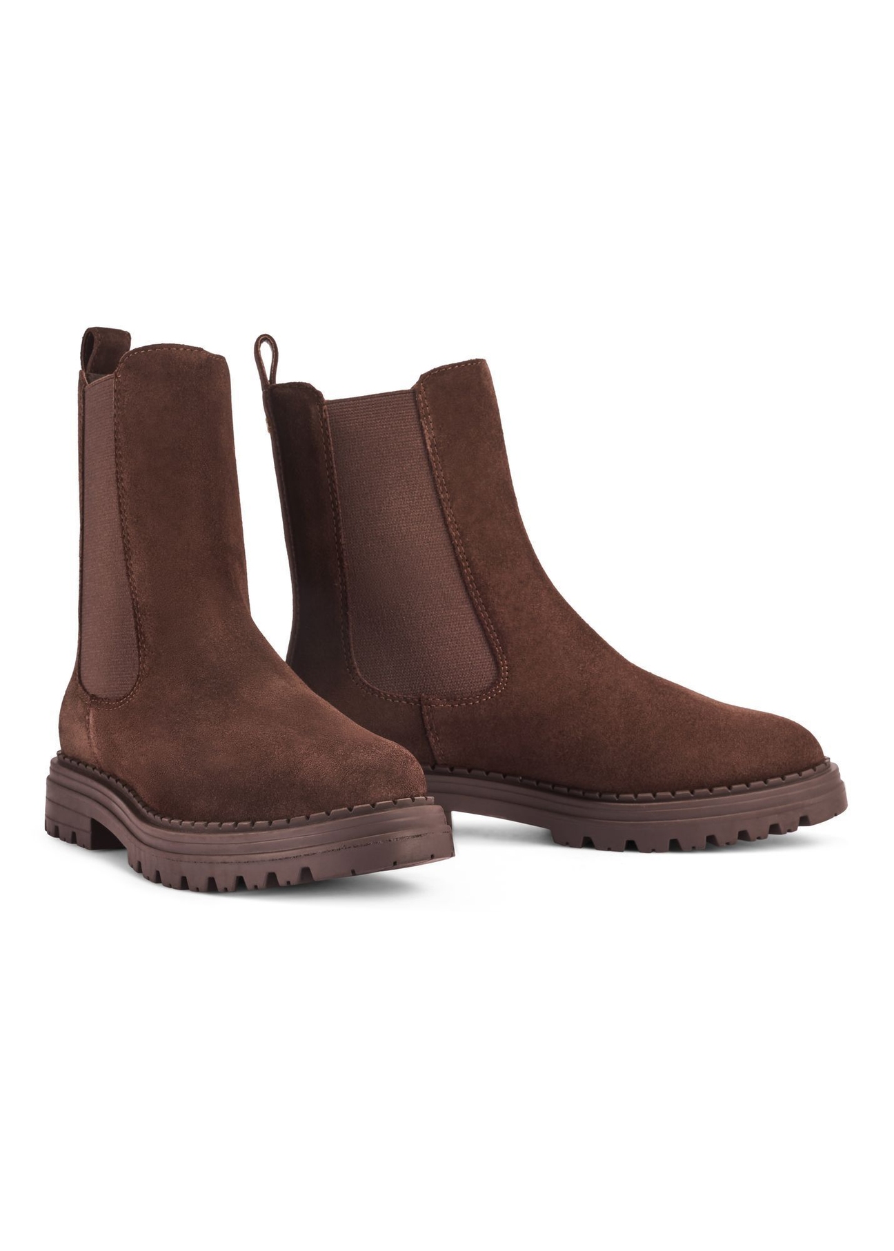 Women's brown suede Chelsea boots BUTYD-1010-1I(Z26) - diagonal product view on a white background.