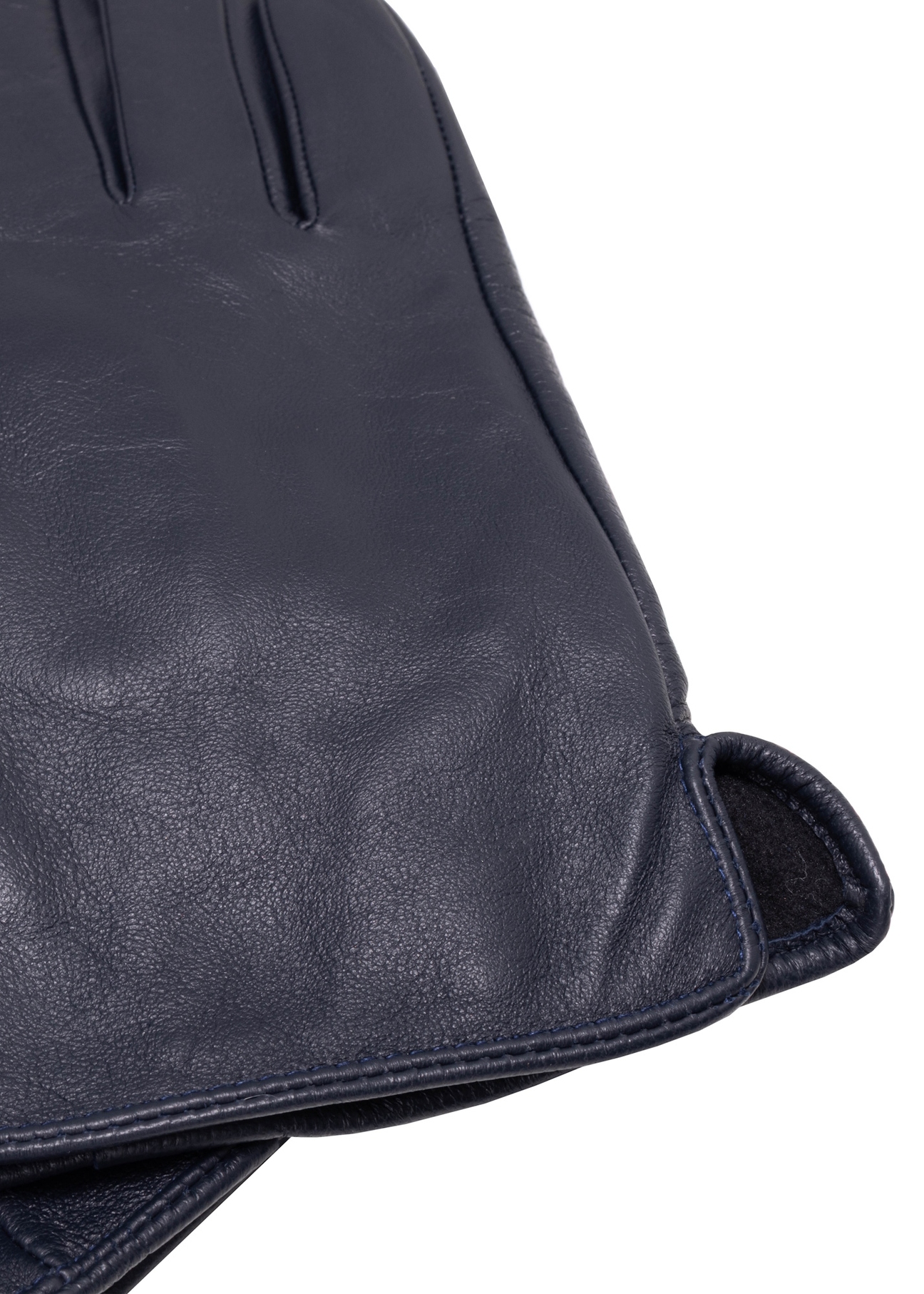 Men's leather gloves in navy blue REKMS-0009A-69(Z25), close-up of the product detail on a white background.