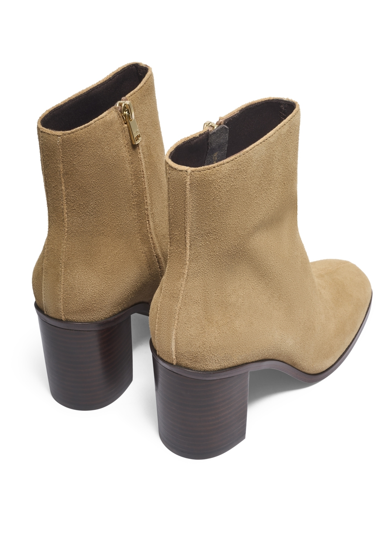 Women's beige suede ankle boots BUTYD-1304-1B(Z26). Back view diagonally on a white background.