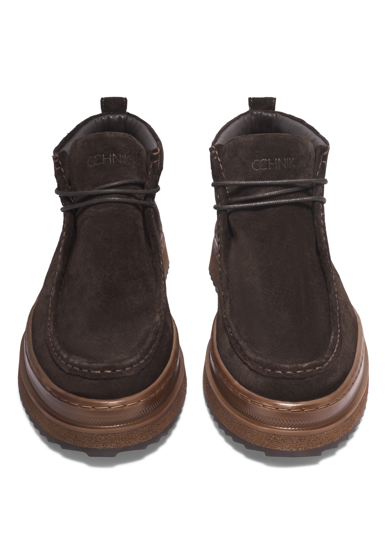 Dark brown suede men's ankle boots BUTYM-0577-1I(Z26), front product view on white background.
