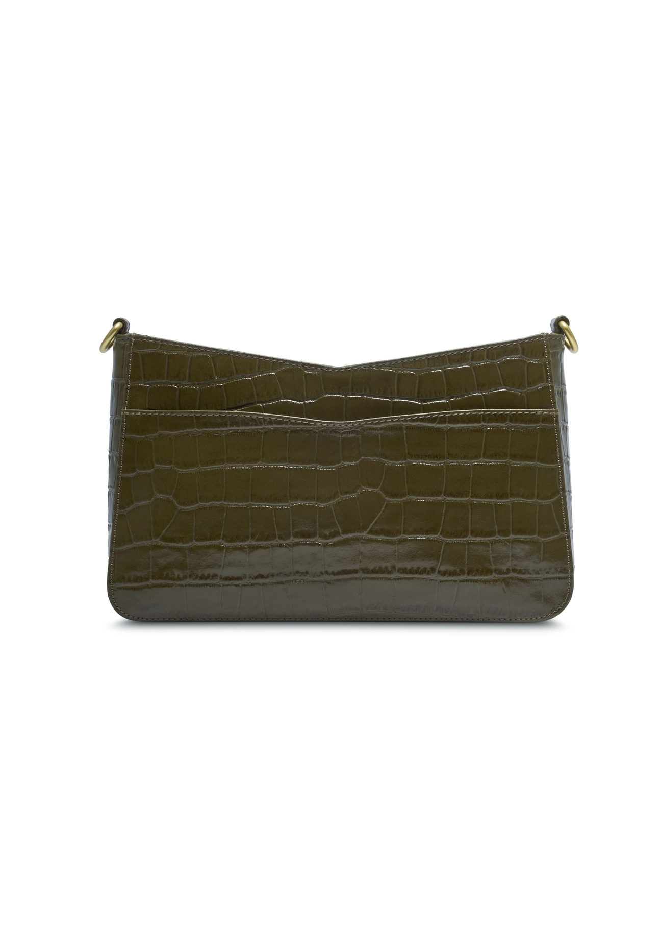 Leather khaki croco handbag TORES-1326-8D(Z26), product view from the back on a light background.