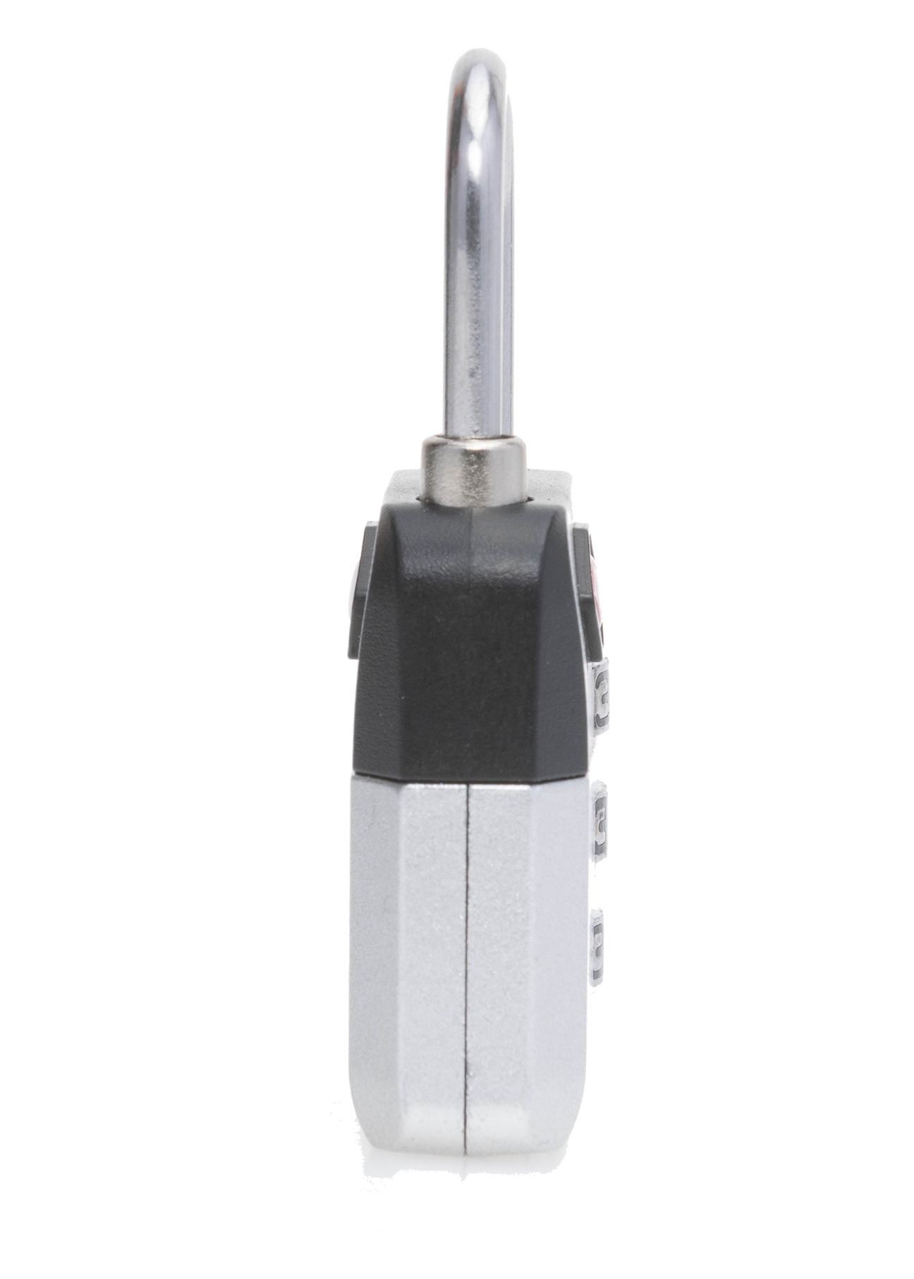 Silver TSA combination padlock AW-015-0004-92(W25), side view of the product on a white background.