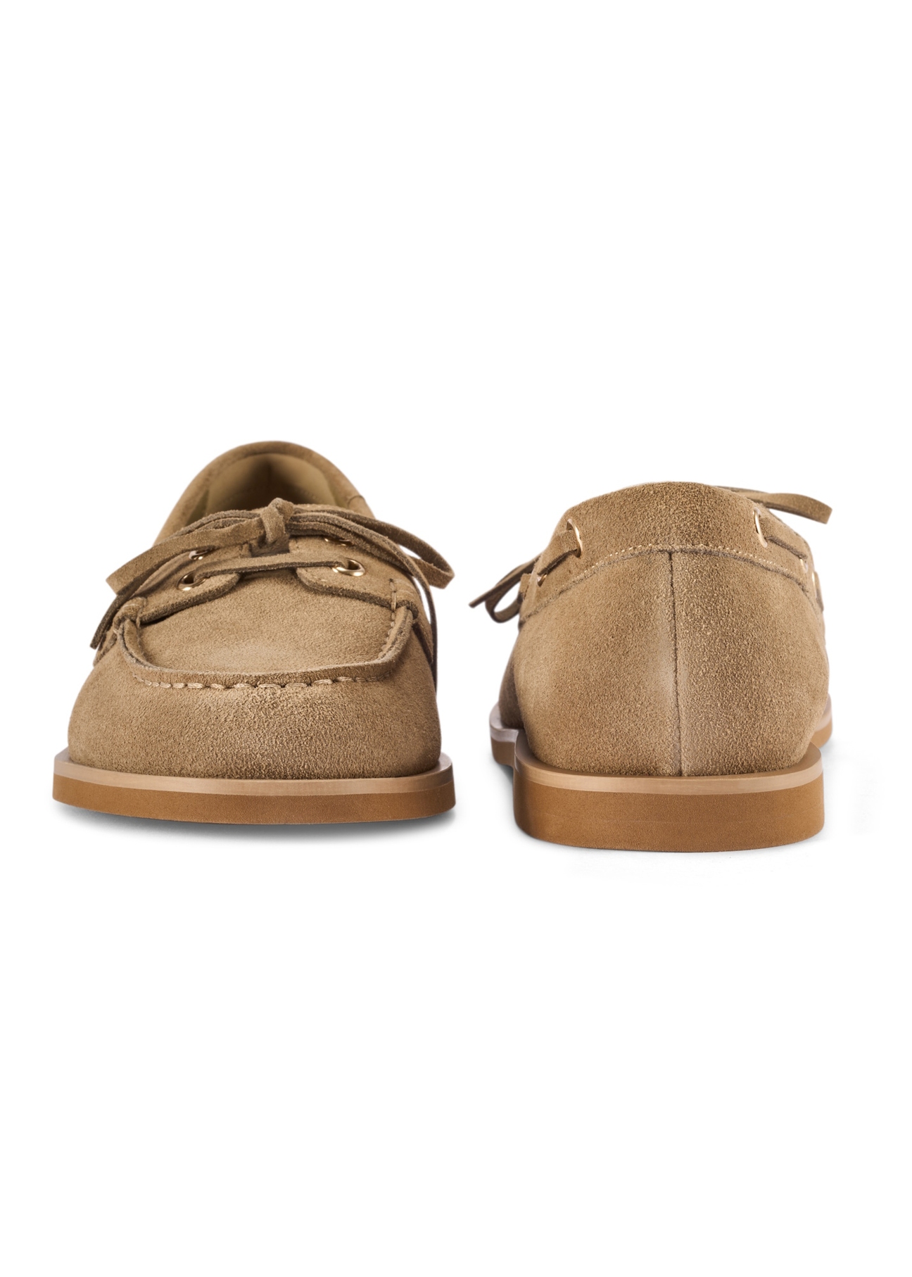 Women's leather moccasins in cool beige color BUTYD-1240-1K(W26), front and back view of the product on a white background.
