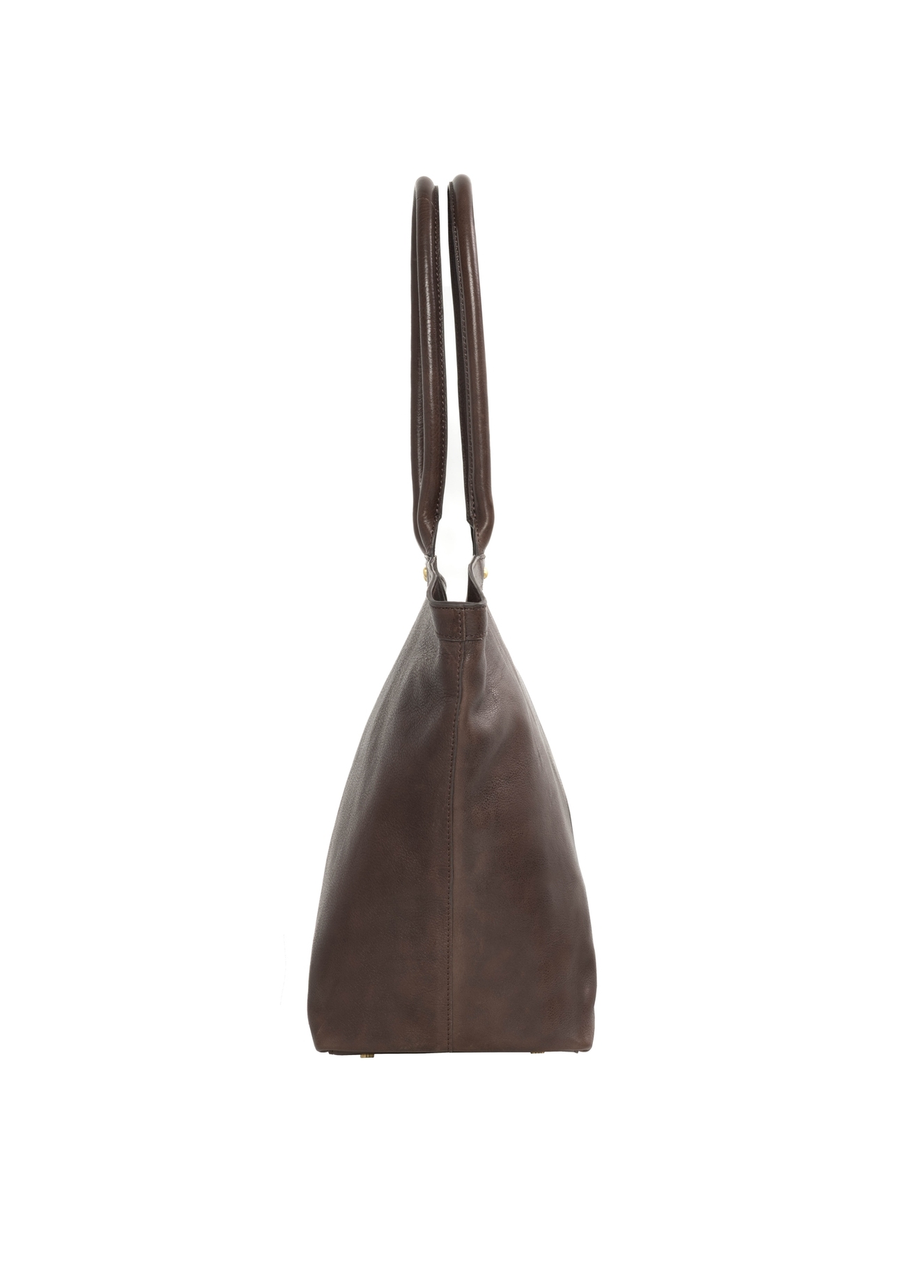 Brown leather women's shopper handbag TORES-1380-1H(Z26), side product view on white background.