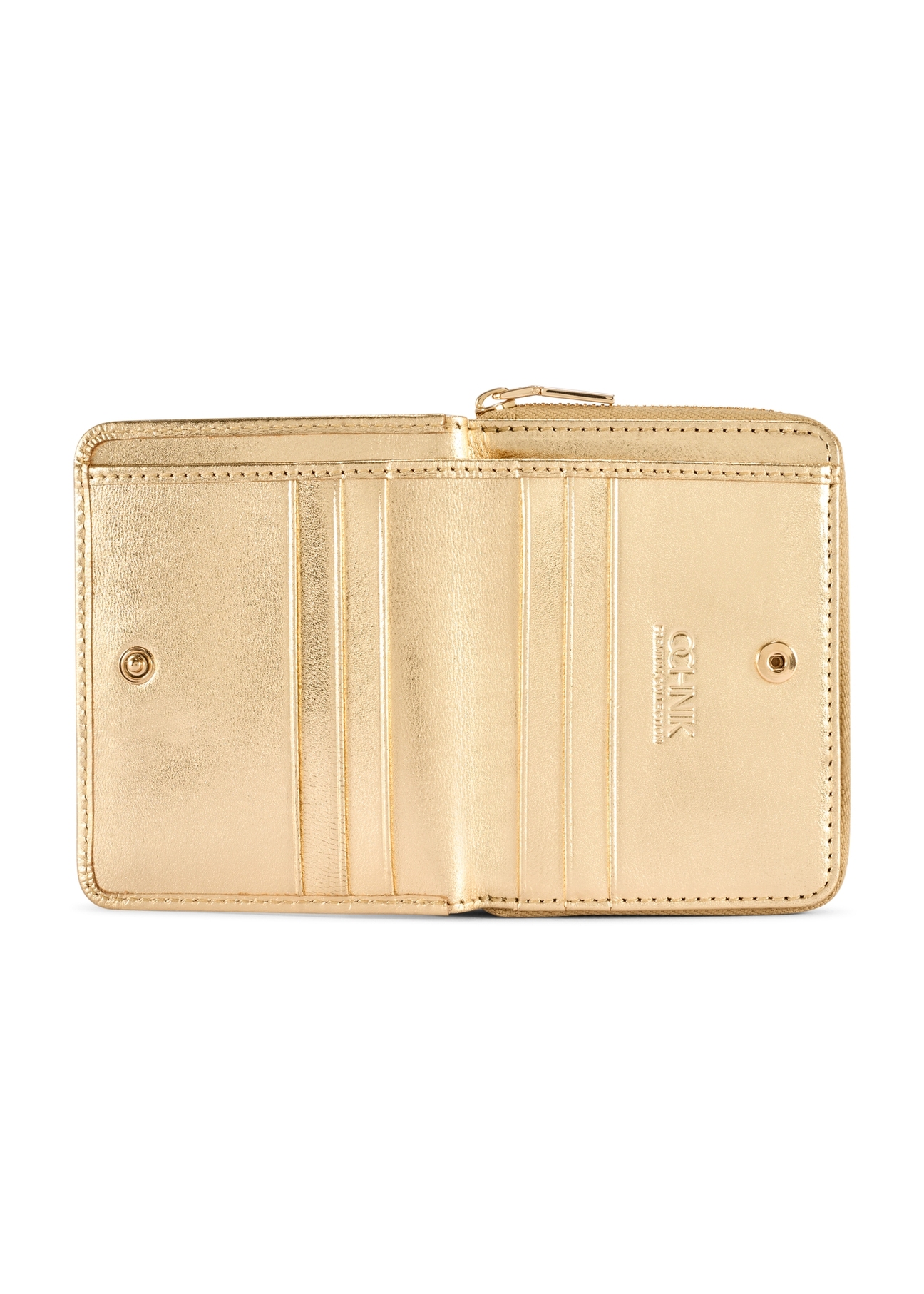 Small leather gold women's wallet PORES-0960-2X(W26) - product view from above, on white background.