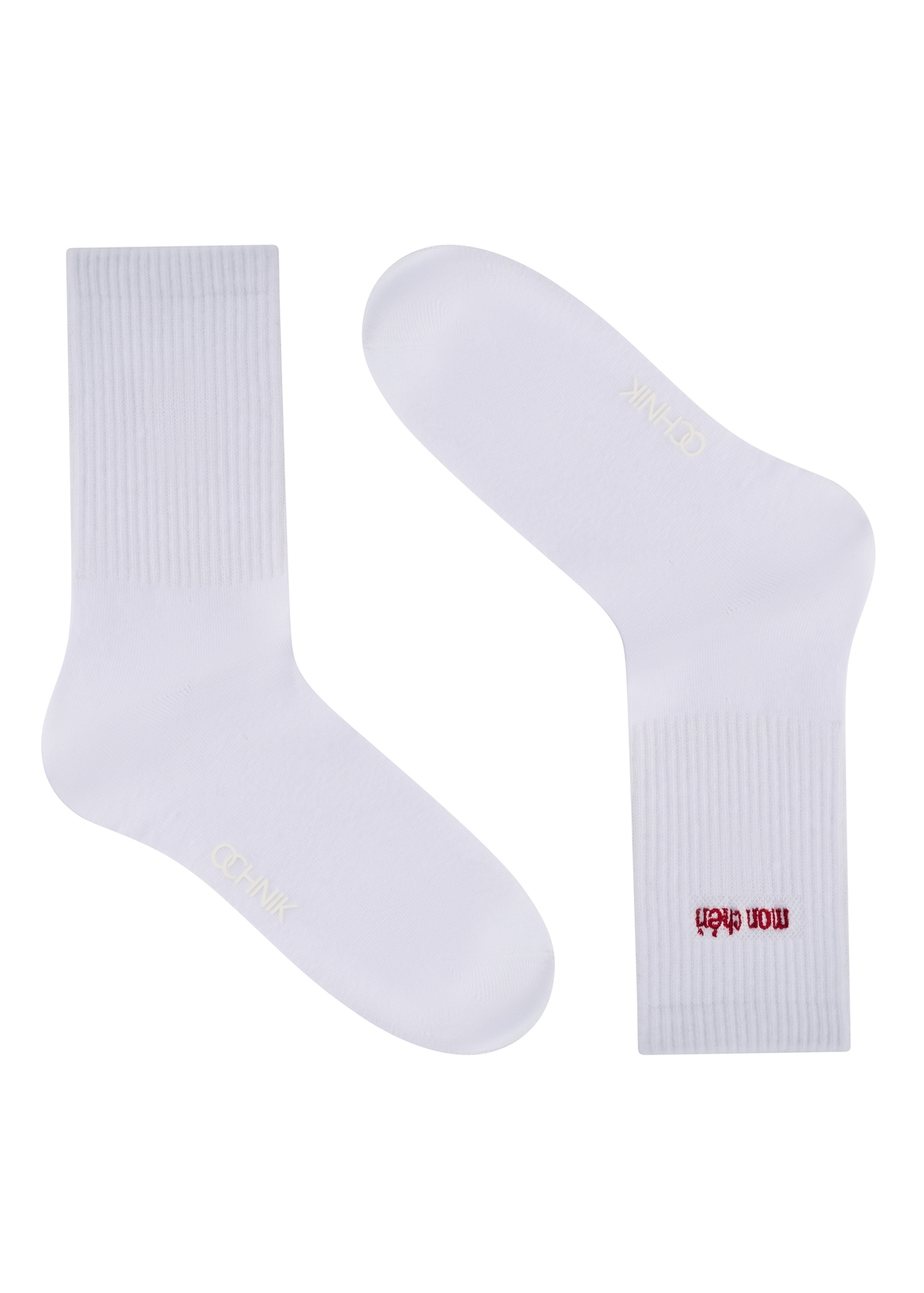 Women's white long socks SKADT-0079-0B(W26), side view of the product on a white background.