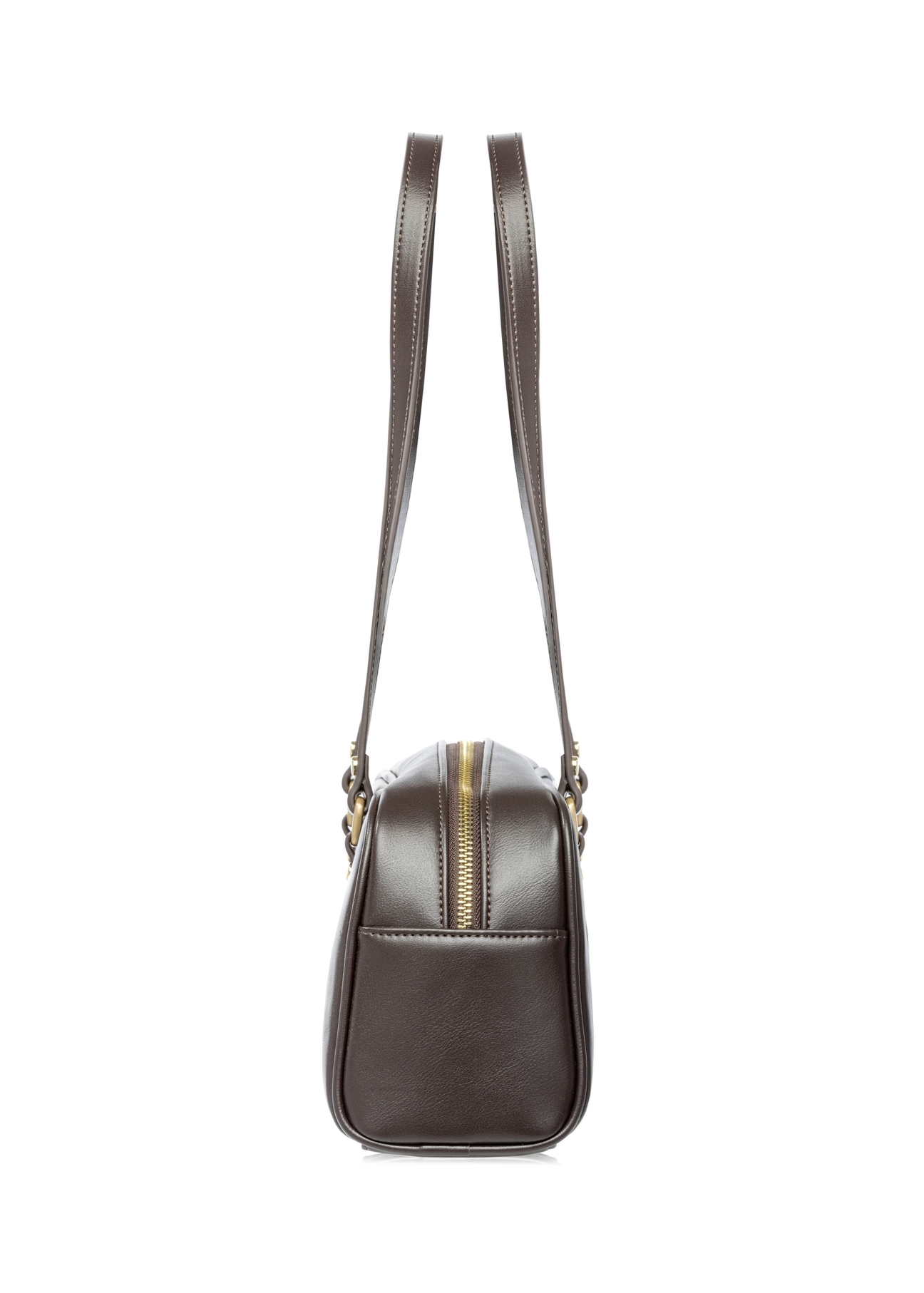 Dark brown shoulder bag TOREC-1233-1I(W26), side product view on white background.