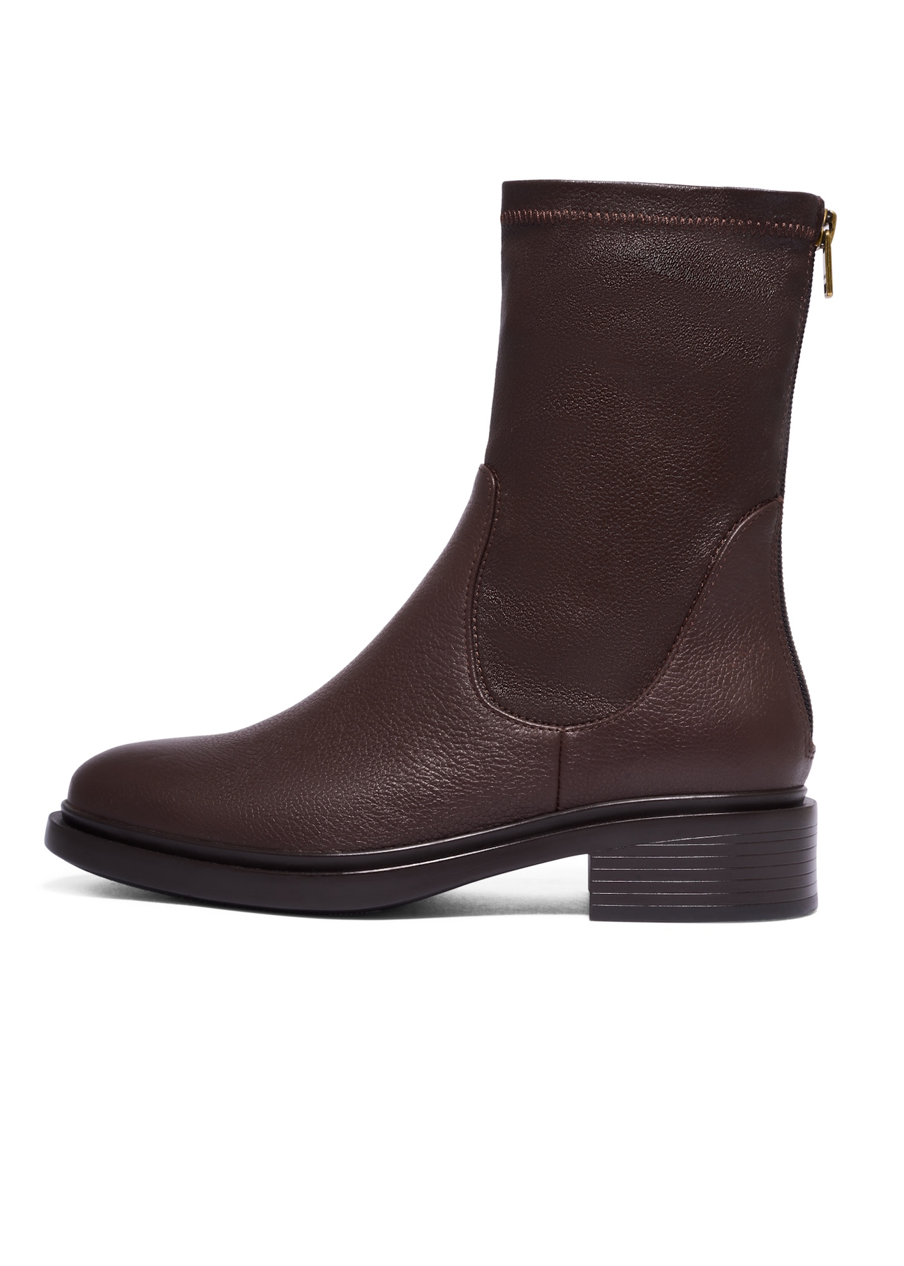 Dark brown leather women's ankle boots BUTYD-1296-1I(Z26), side view of the product on a white background.