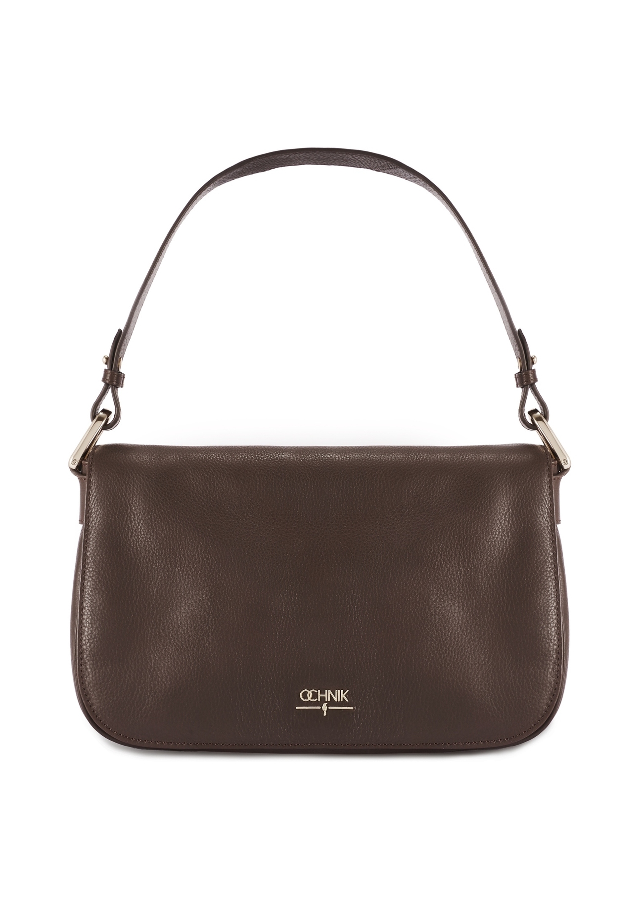 Women's brown leather messenger bag TORES-1253-1I(W26), front product view on white background.