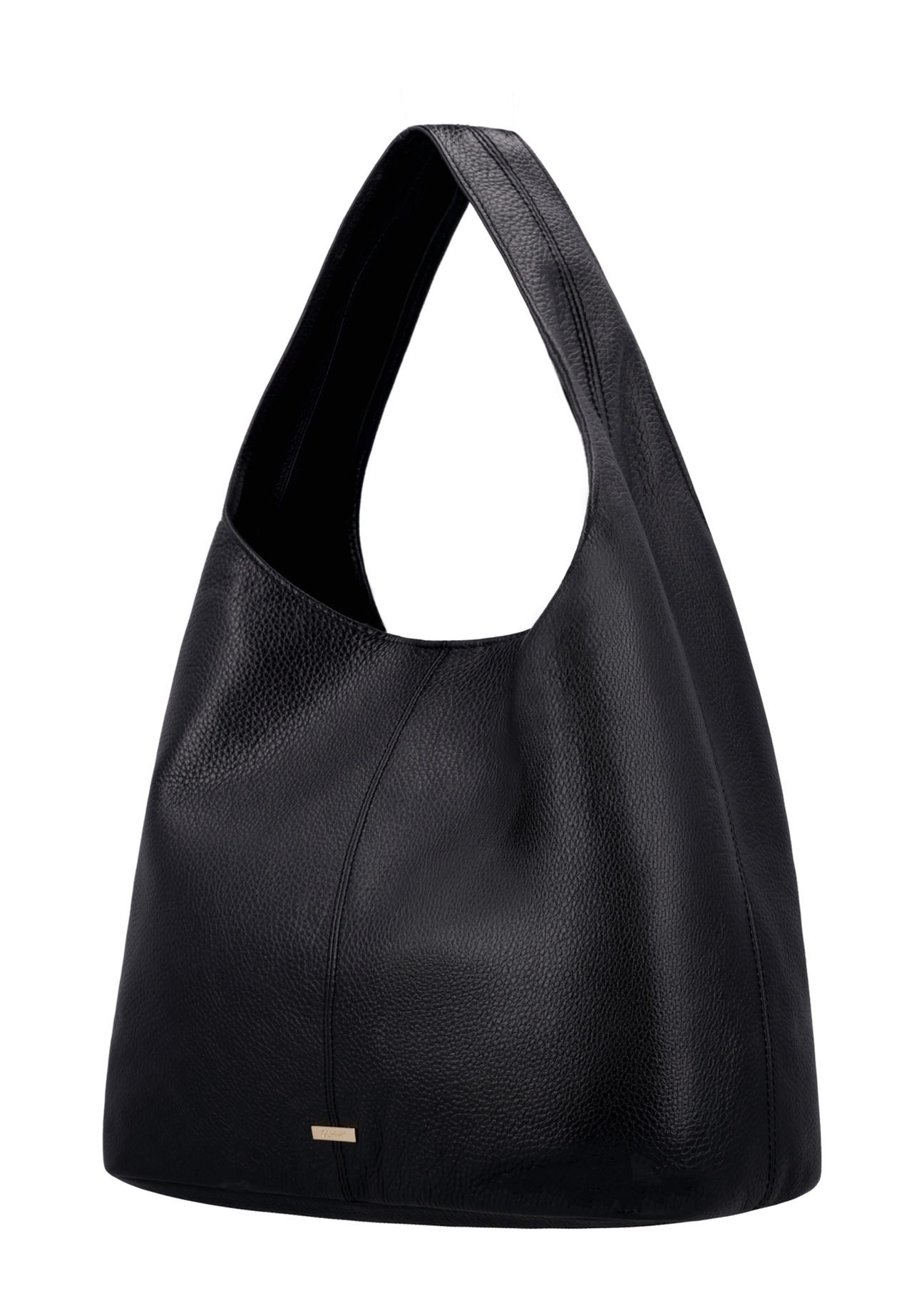 Black leather shopper bag TORES-1372A-9I(Z26), diagonal product view on white background.