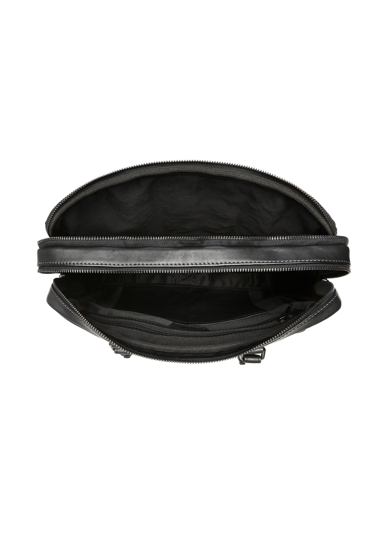 Black leather two-compartment men's bag TORMS-0525-99(Z26) - product view from above, on a white background.