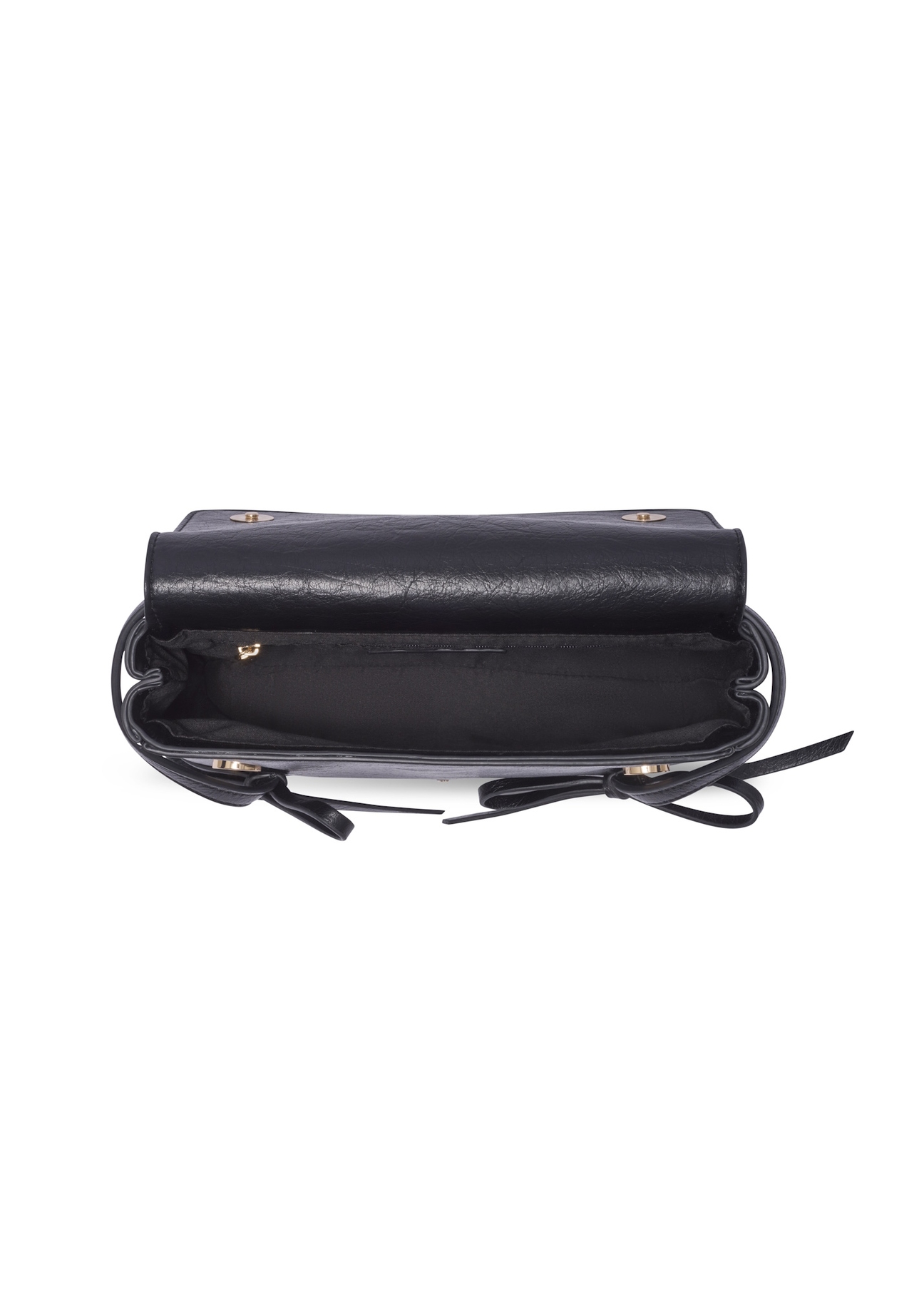 Small black women's handbag with bows TOREC-1379-99(Z26), product view inside on white background.