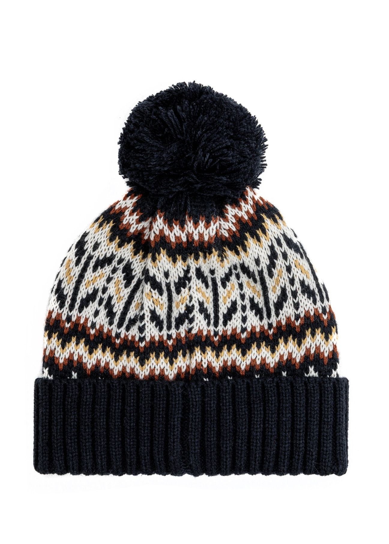 Men's winter hat with Norwegian pattern CZAMT-0068-69(Z25), product view from the back on a white background.