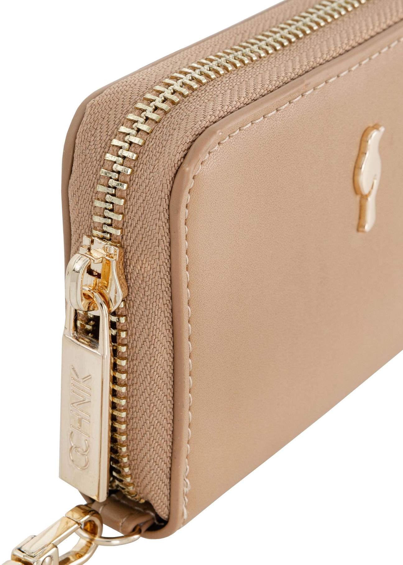Women's small beige wallet with strap POREC-0319-81(W23)-06