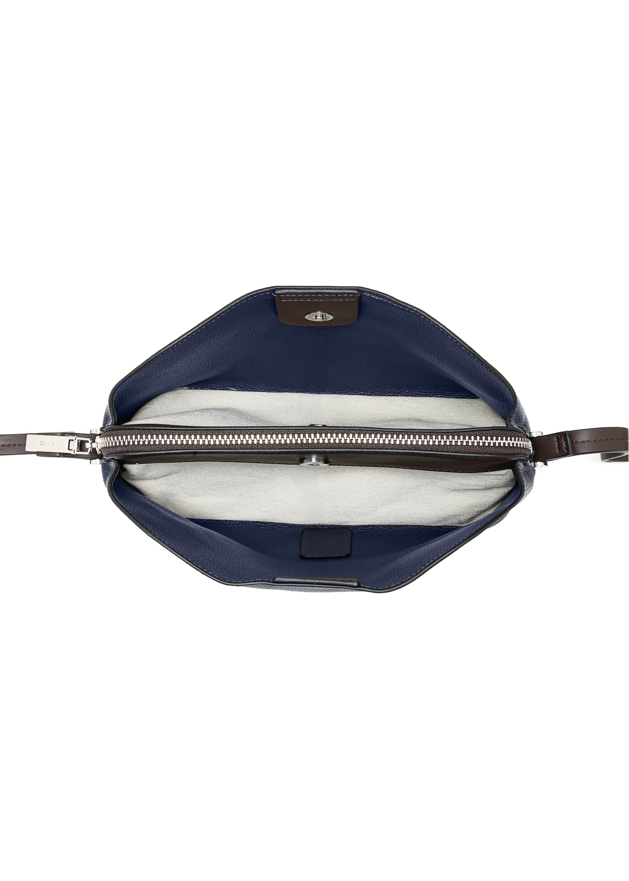 Small women's handbag in navy blue TOREC-0768C-69(Z25), view of the inside of the product on a white background.