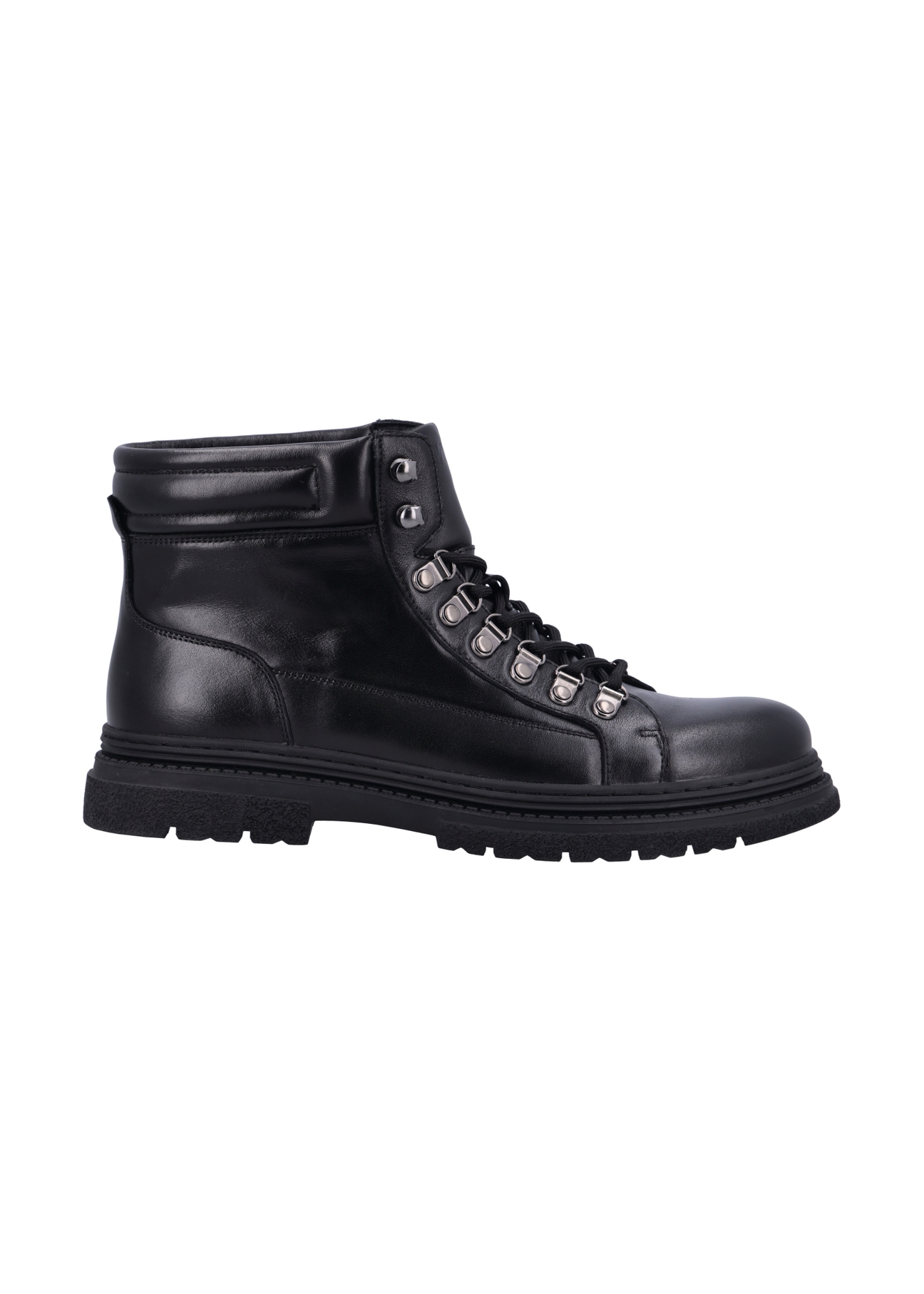Men's black leather ankle boots BUTYM-0557-99(Z26), side view of the product on a white background.