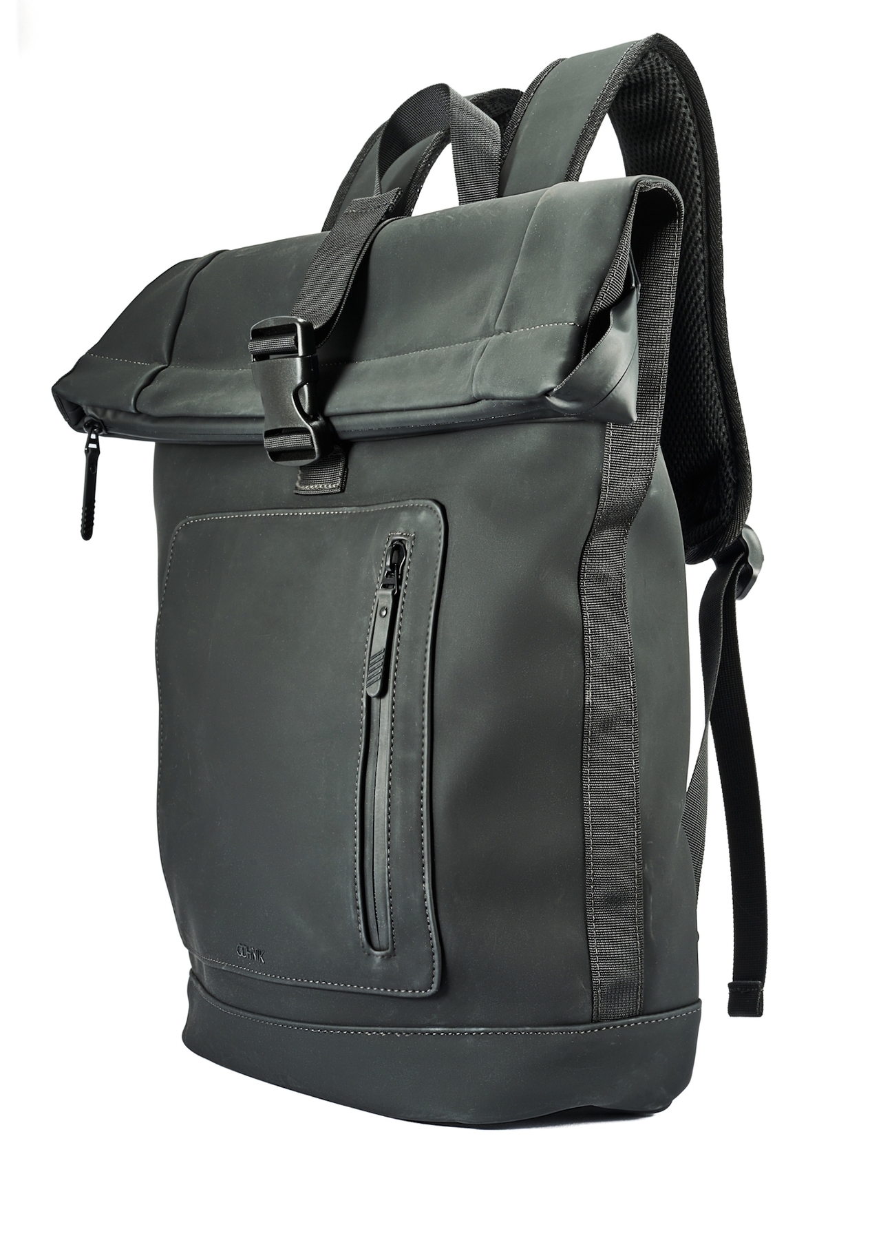 Black men's backpack PLCMN-0016-99(Z25), diagonal view of the product on a white background.
