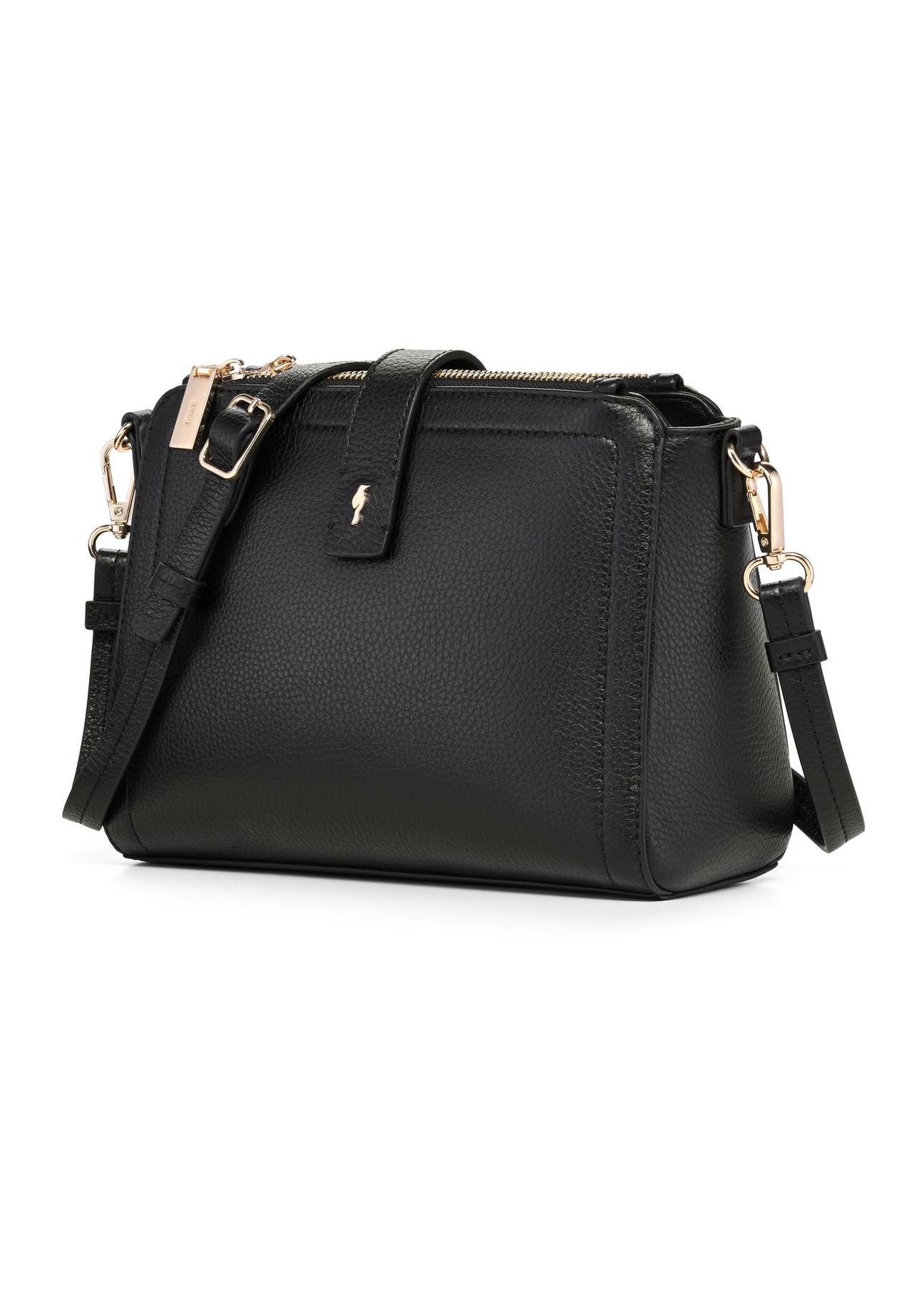 Leather black shoulder bag TORES-1275-9I(W26) - diagonal product view on a white background.
