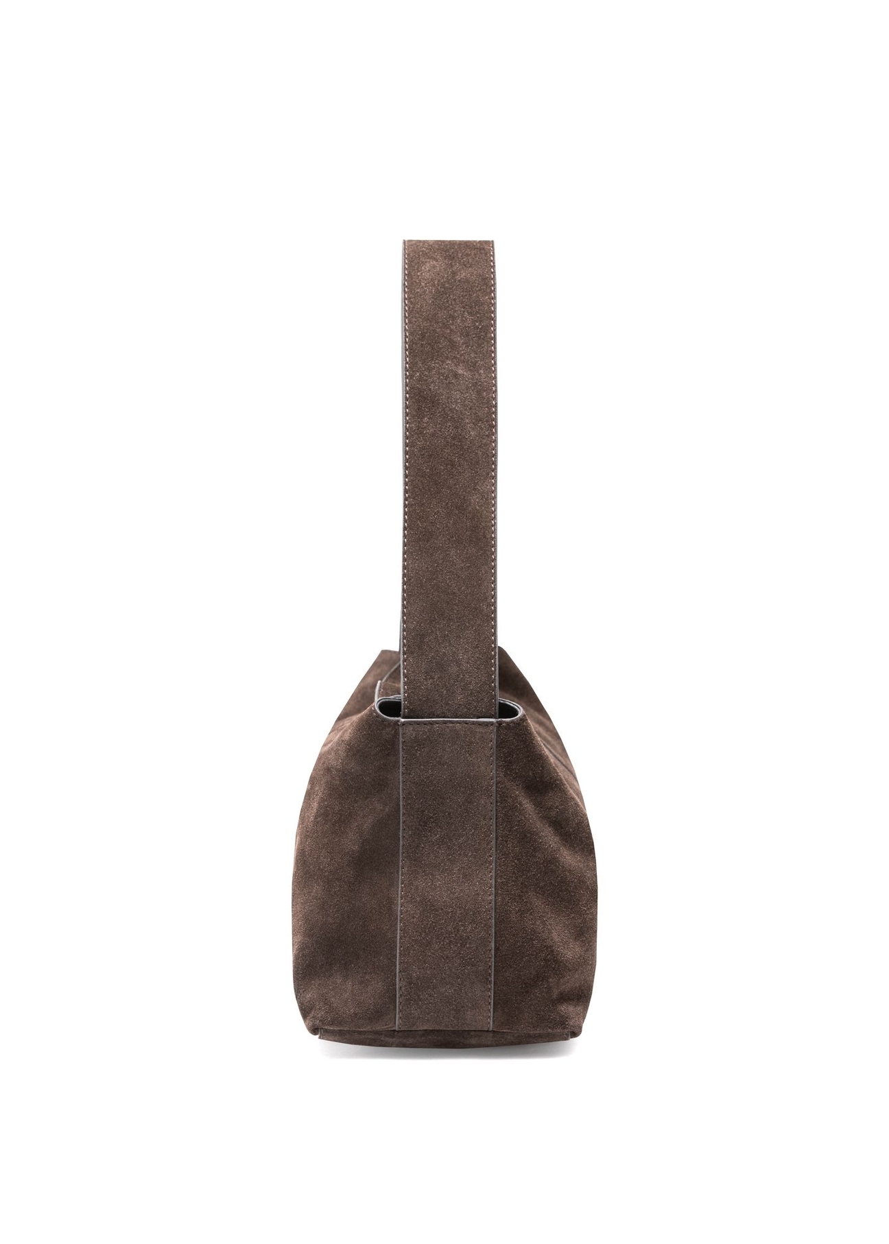 Dark brown suede handbag TORES-1186-89(Z25), product view from the side on a white background.