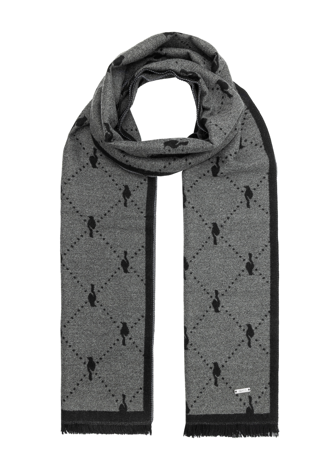 Double-sided gray women's scarf SZADT-0158-98(Z24), product view from the front on a white background.