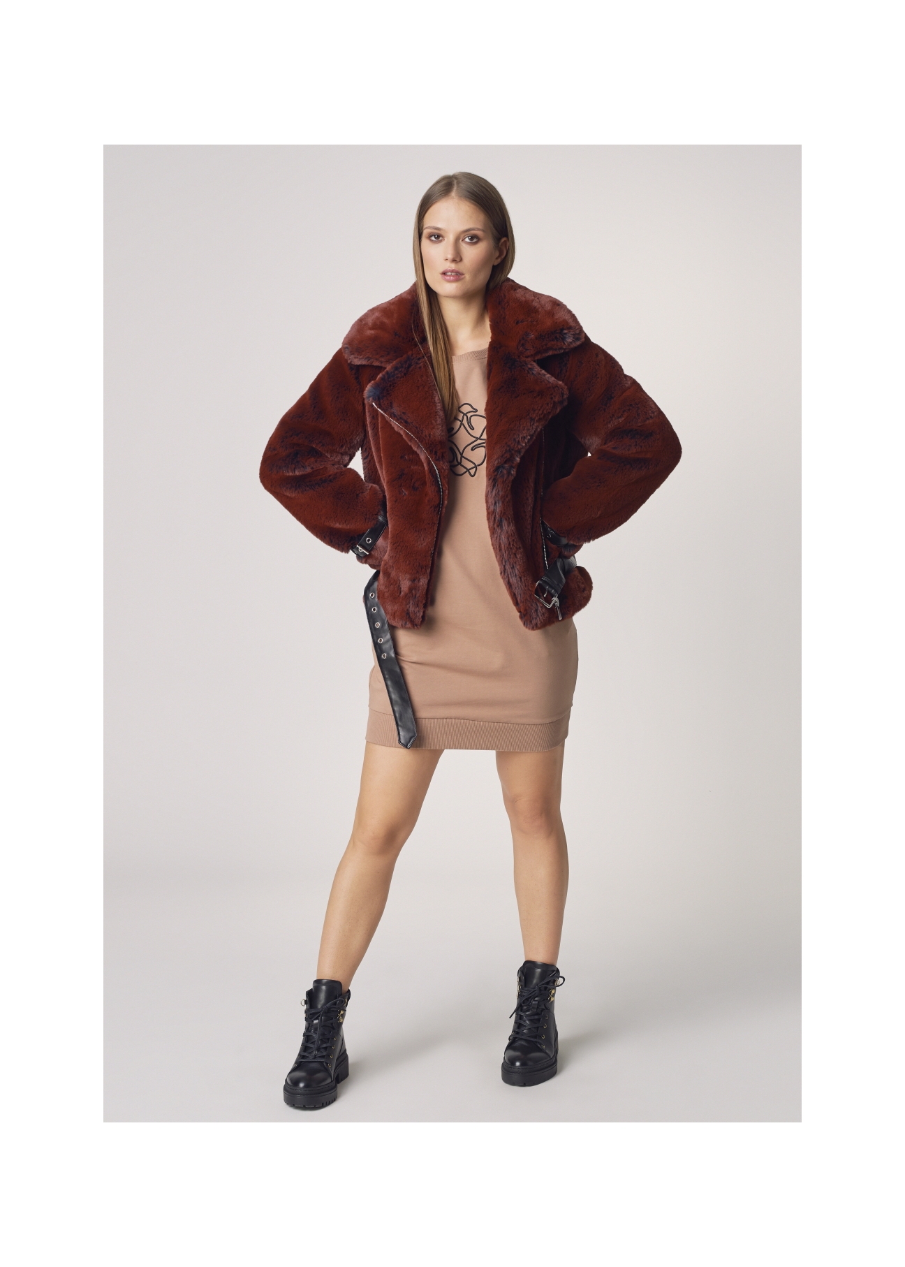 Women's artificial fur with stripes FUTDP-0008-30(Z21)-03