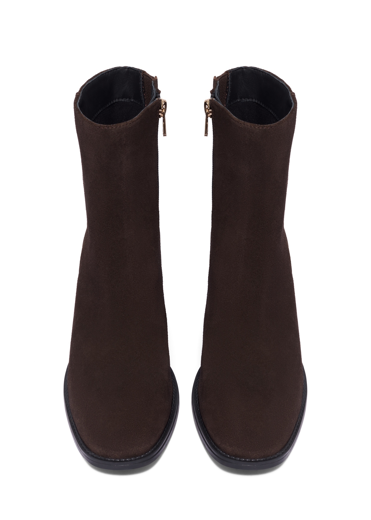 Brown suede high heel ankle boots BUTYD-1101-1I(Z26), front product view on white background.