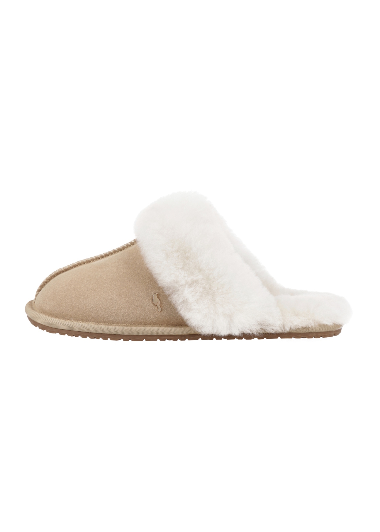Beige women's suede slippers BUTYD-1319-1B(Z26), side view on a white background.