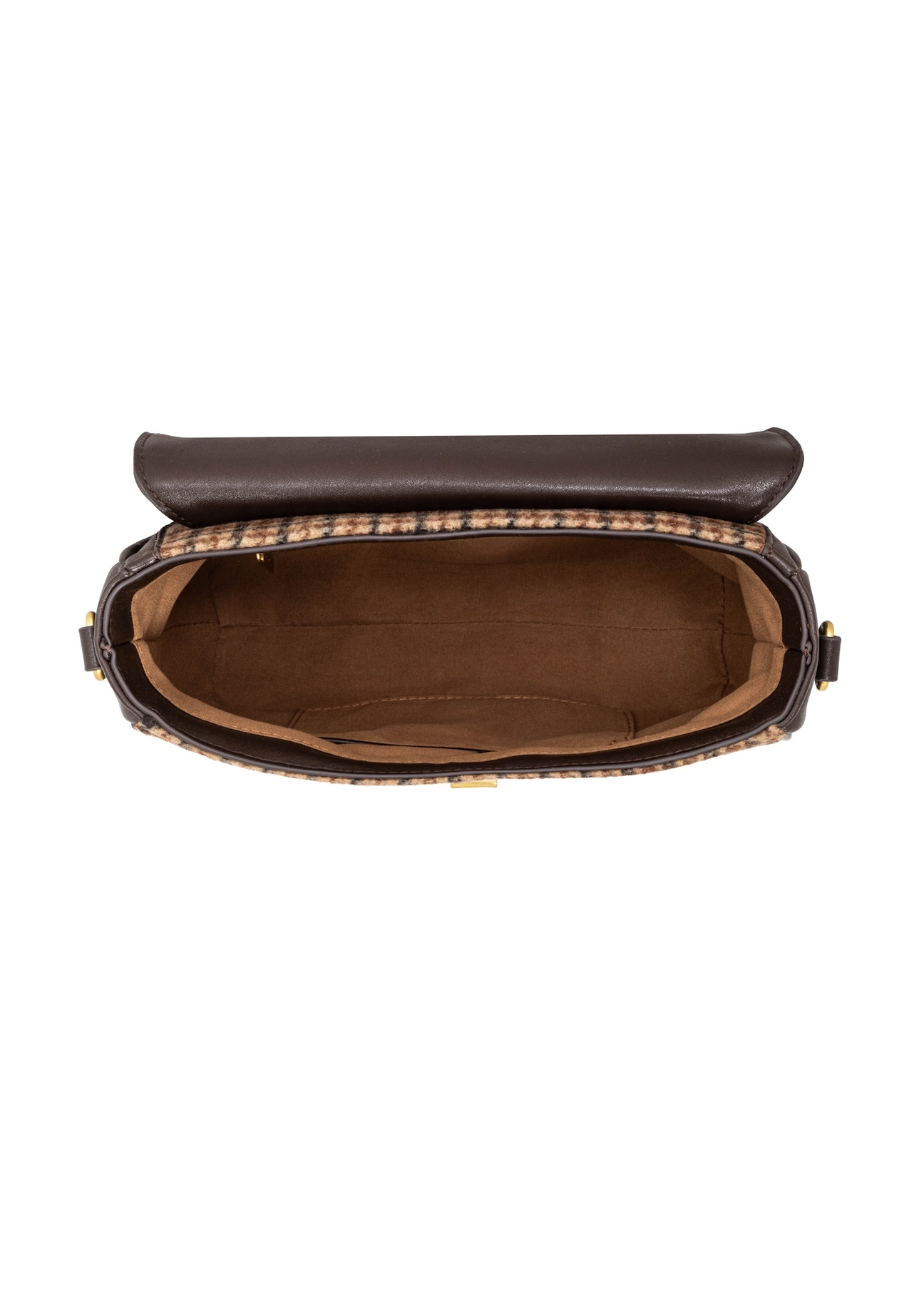 Small brown checkered bag TOREC-1328-1P(Z26), product view inside on white background.