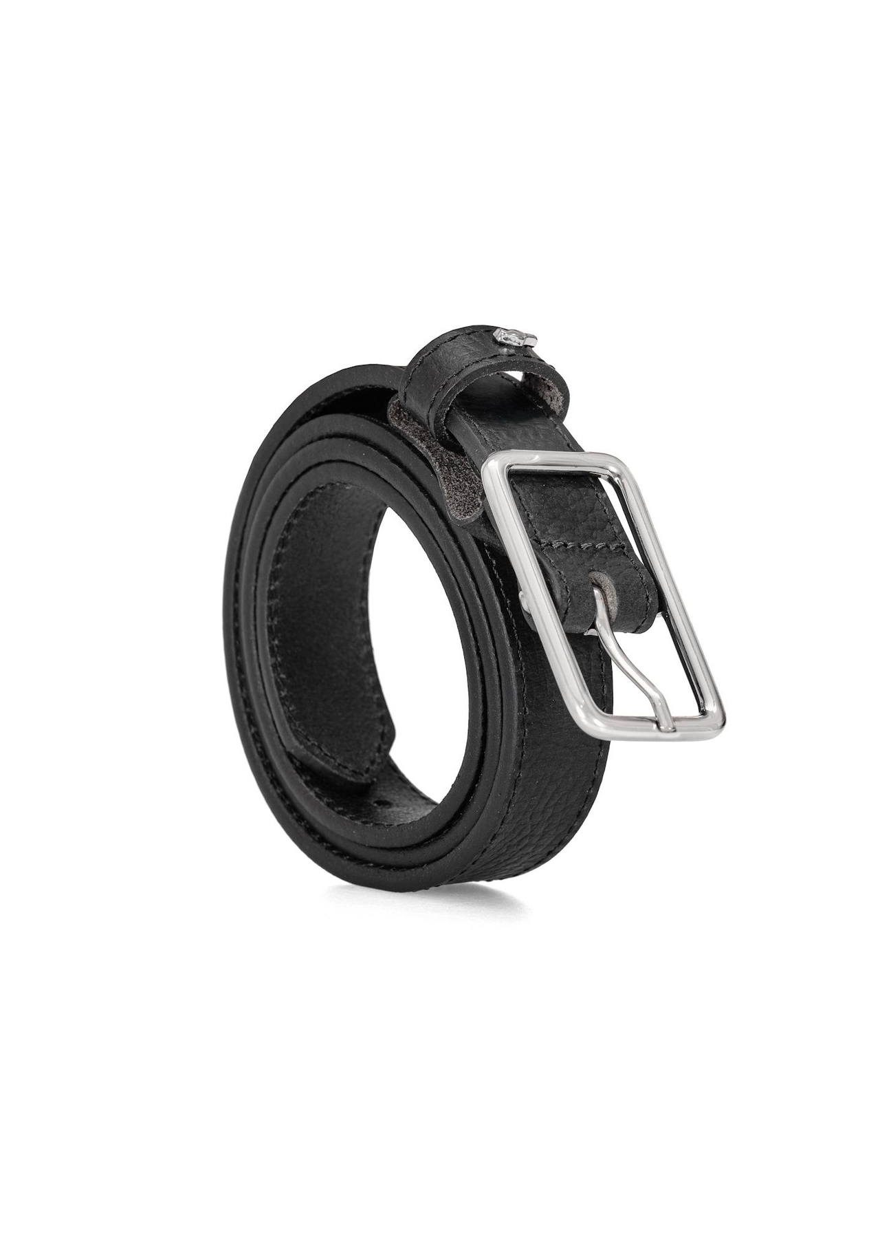 Women's black leather belt PASDS-0307-99(W26) - diagonal product view, on a white background.