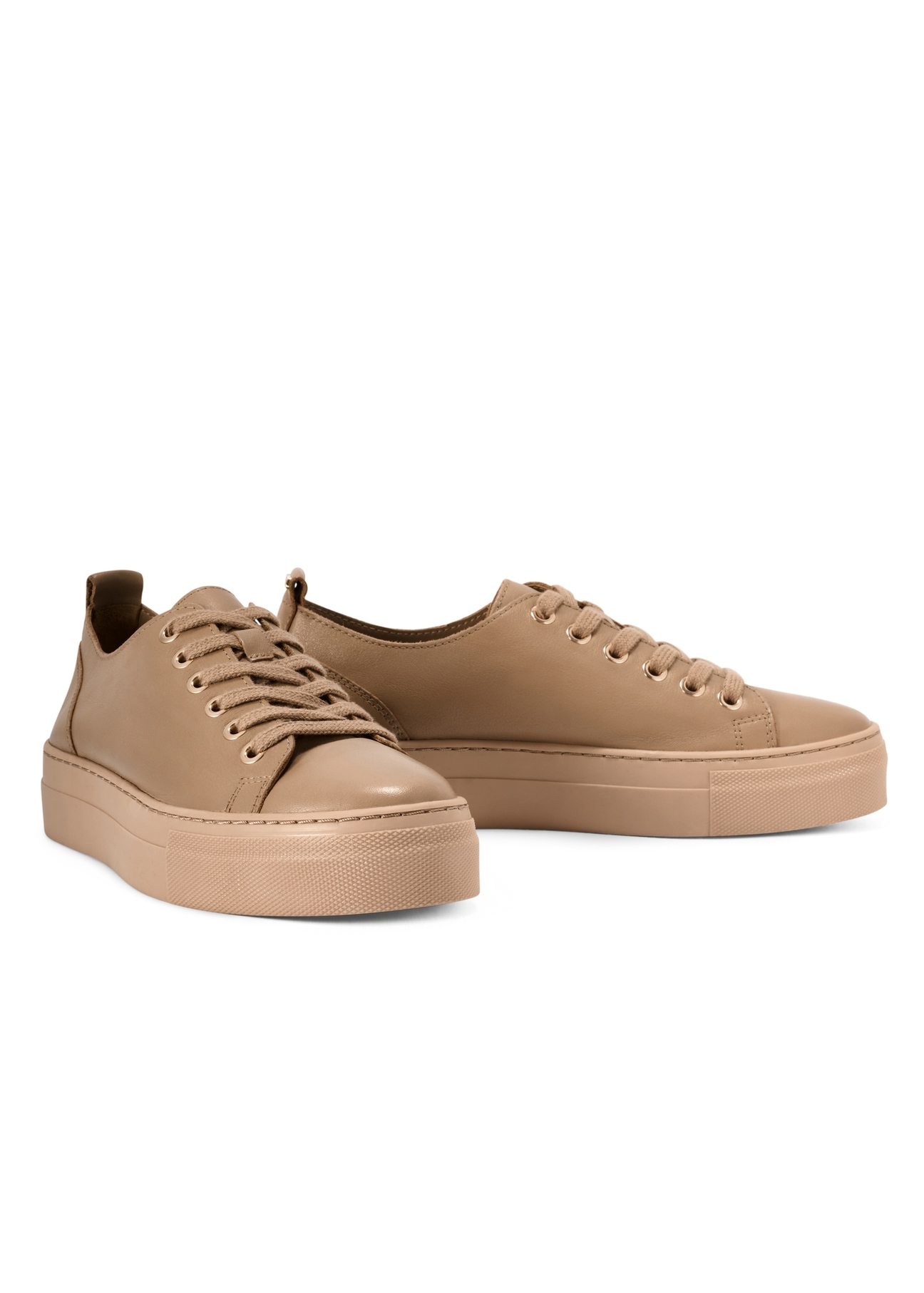 Beige women's leather sneakers BUTYD-1062-1B(W26) - side view of the product, on a white background.