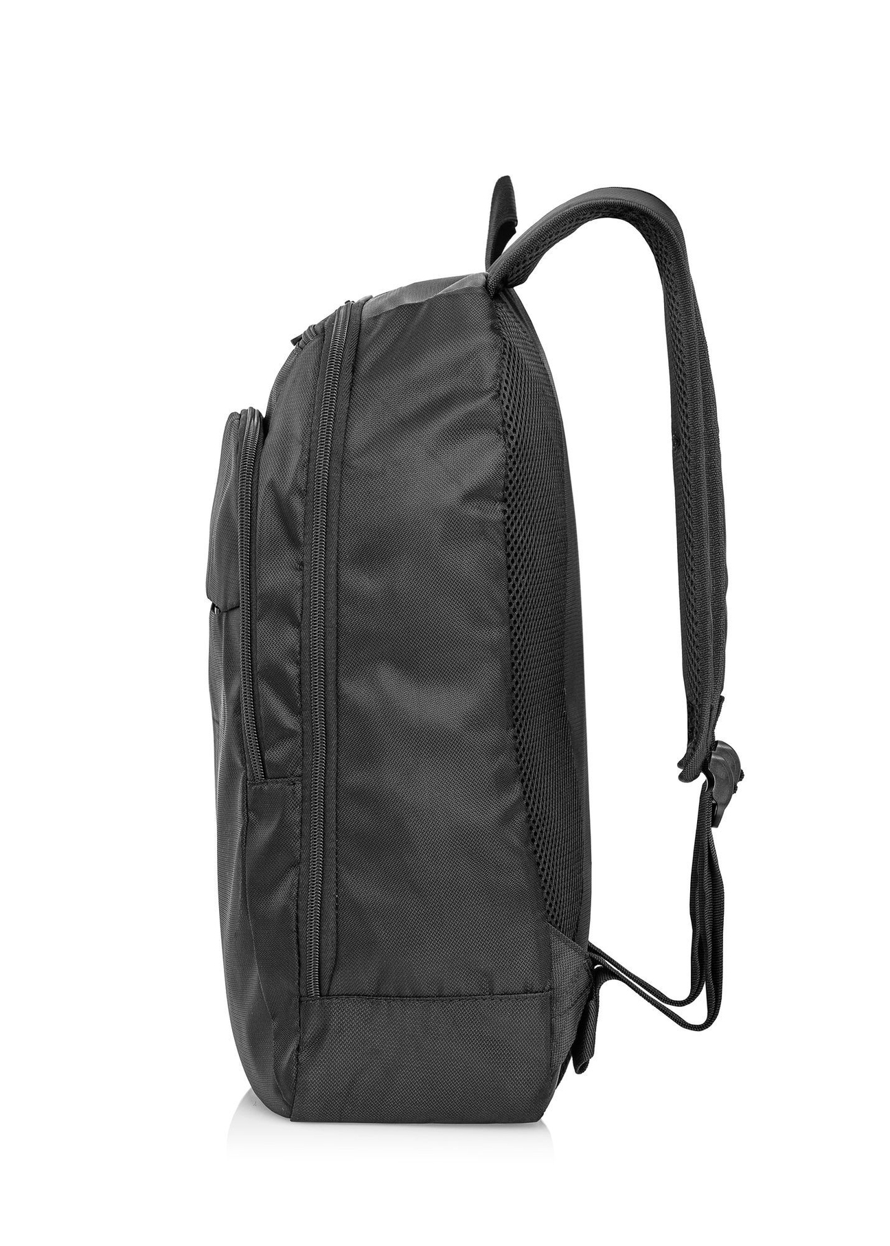 Black men's backpack with laptop pocket TORMN-0264C-99(Z25), side view of the product on a white background.