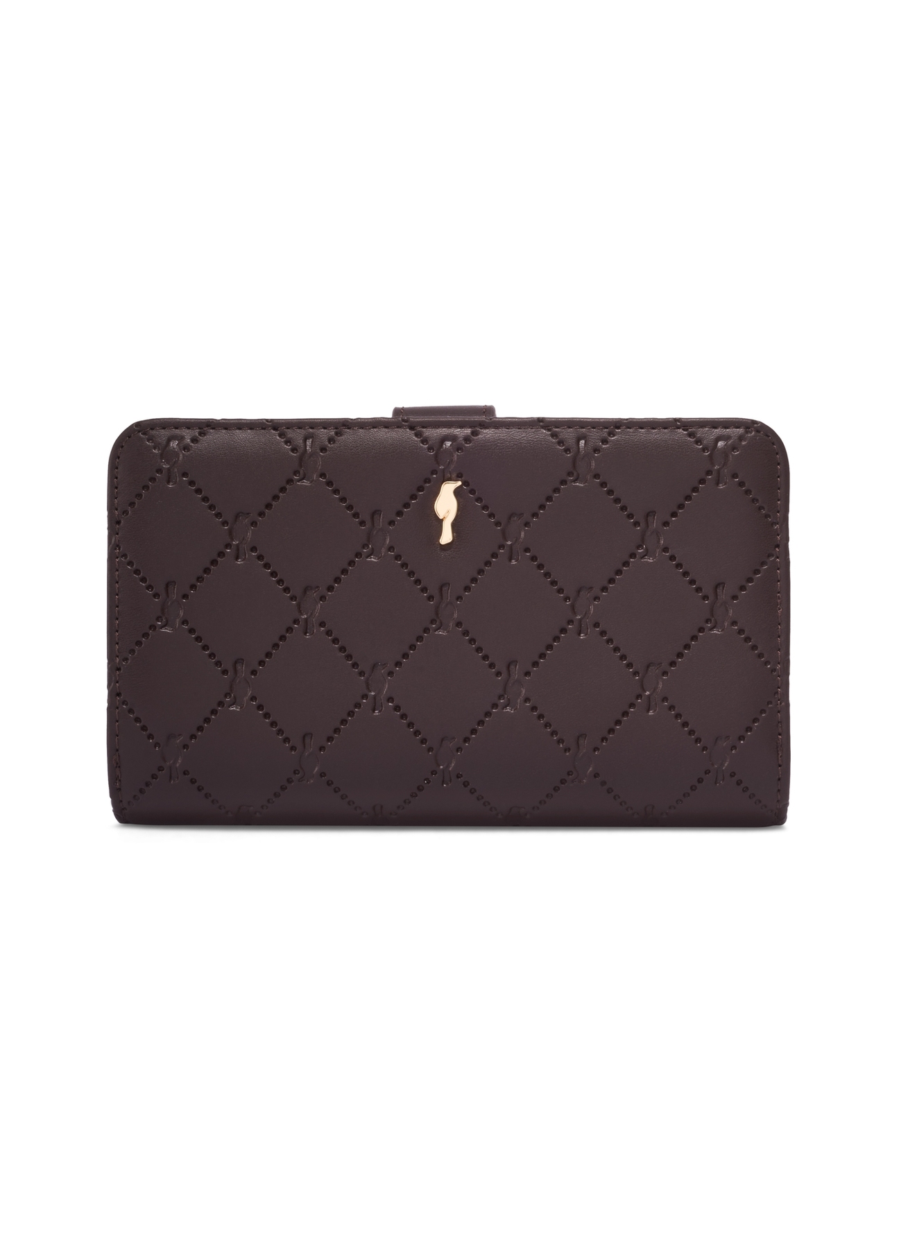 Brown women's wallet with monogram POREC-0391A-1I(Z26), front product view on white background.