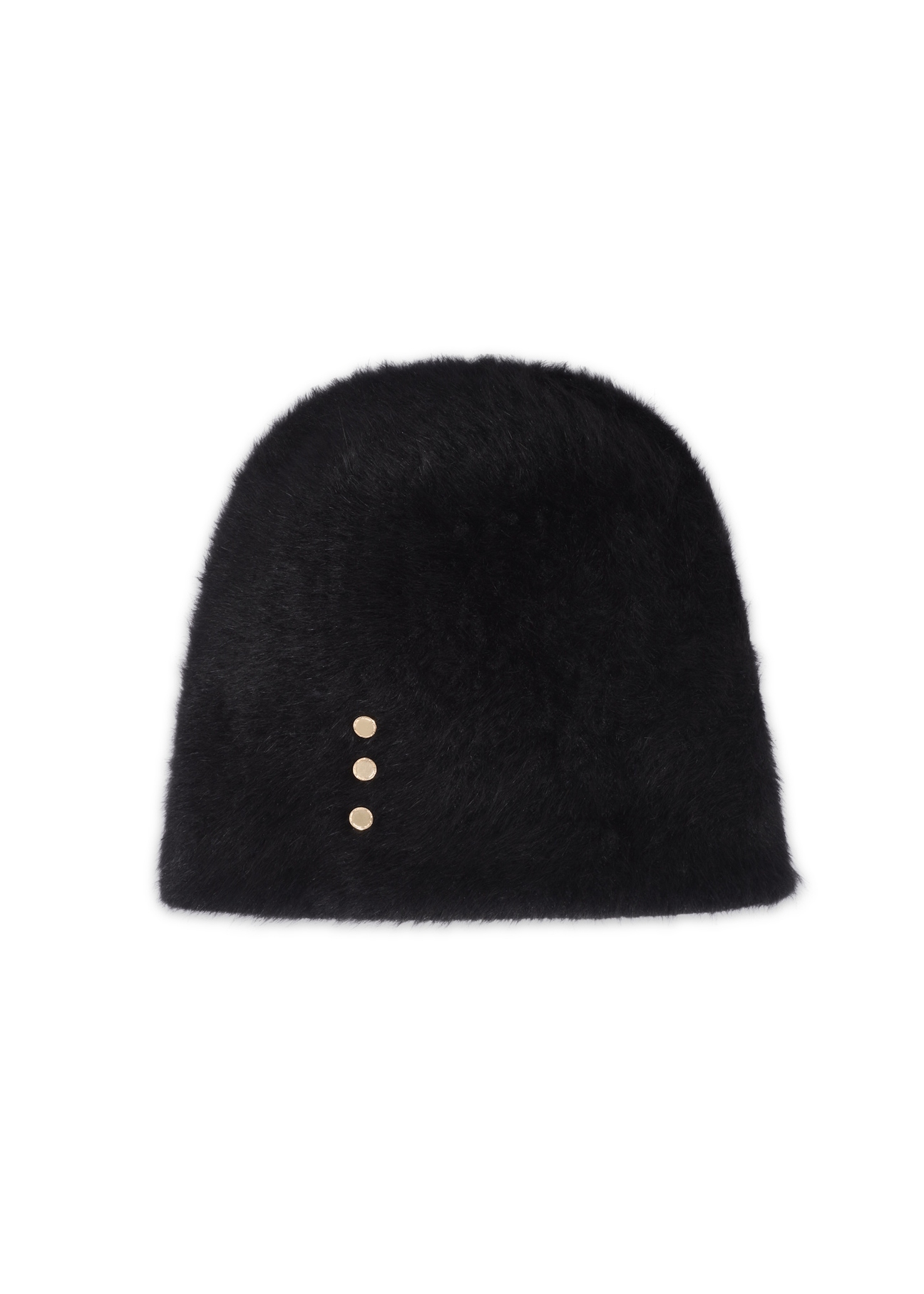 Black women's hat with rabbit fur CZADT-0023A-9E(Z26), front product view on white background.