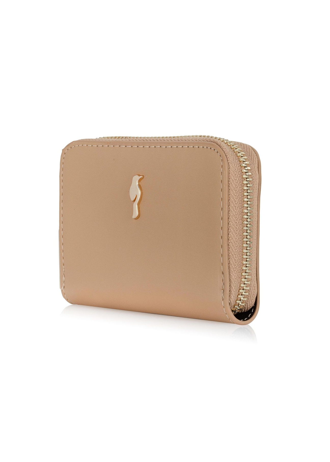 Women's small beige wallet with strap POREC-0319-81(W23)-02