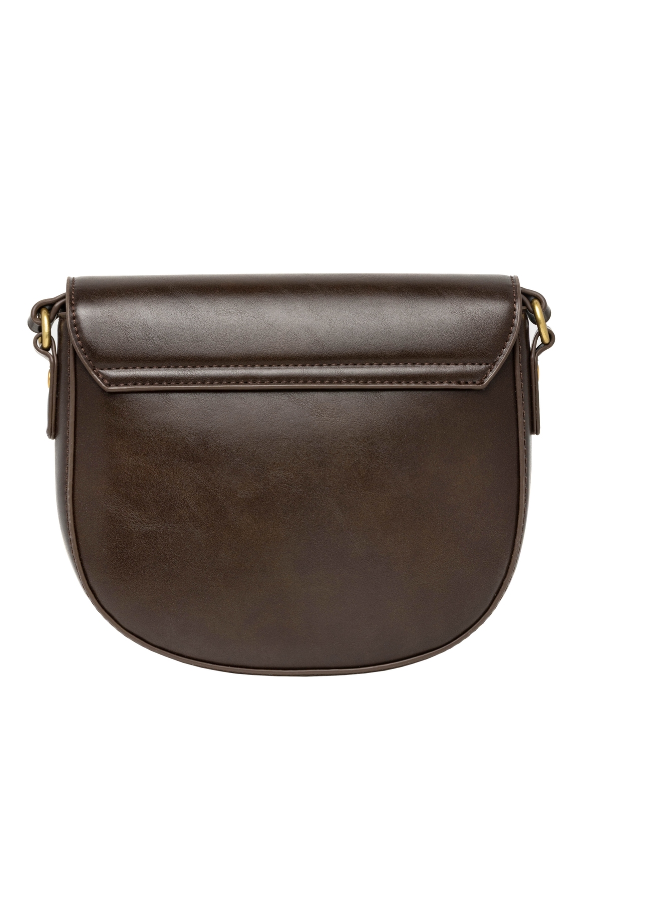 Small semi-circular brown women's messenger bag TOREC-1390-1H(Z26), back view of the product on a white background.