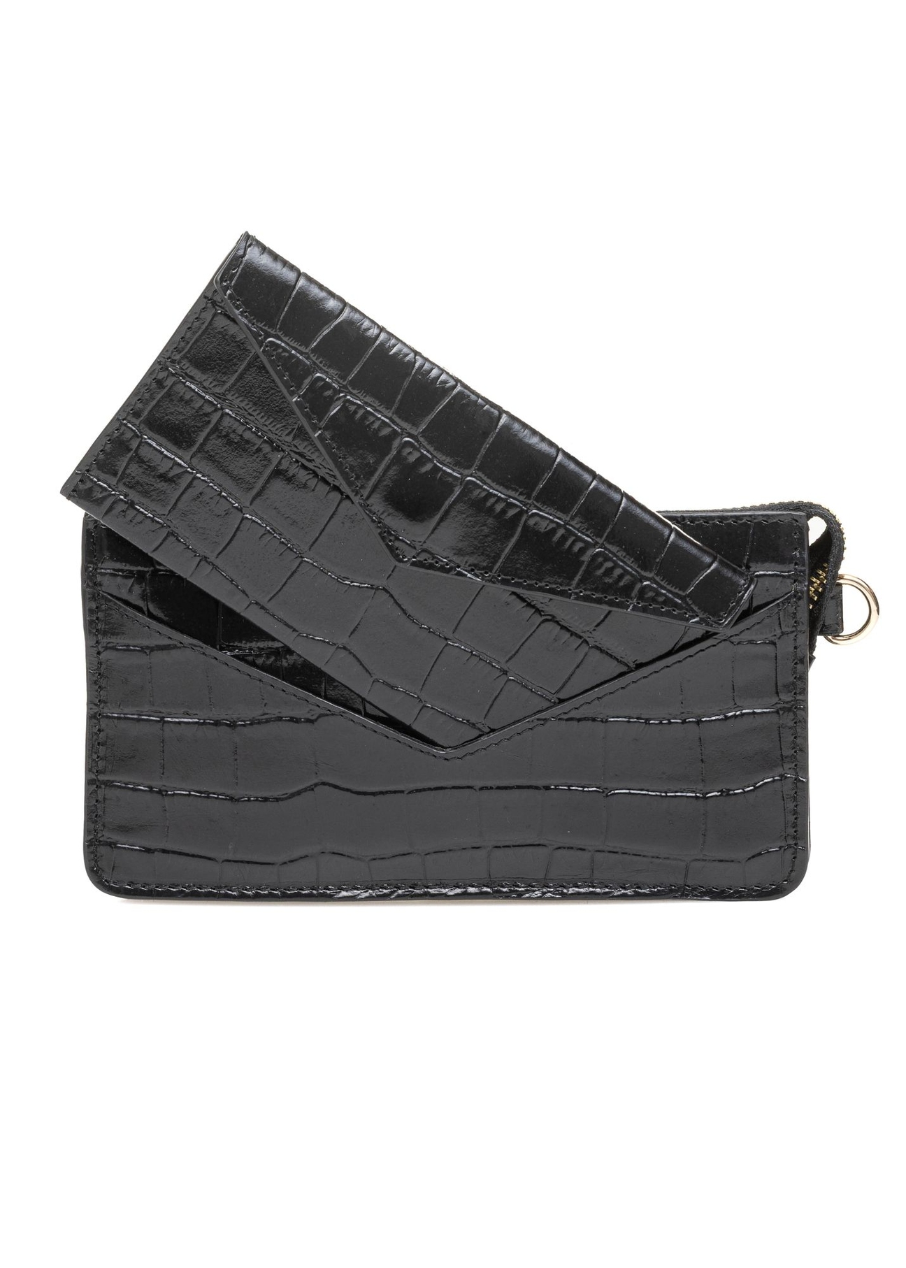 Black large croco leather handbag TORES-1132-9G(Z26) - front product view, on white background.