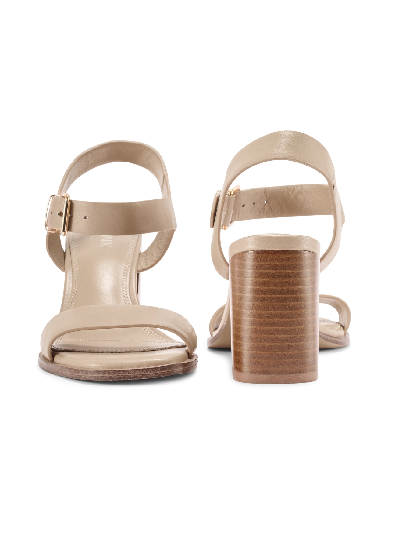 Beige women's leather sandals BUTYD-1178-1B(W26), front and back product view on white background.