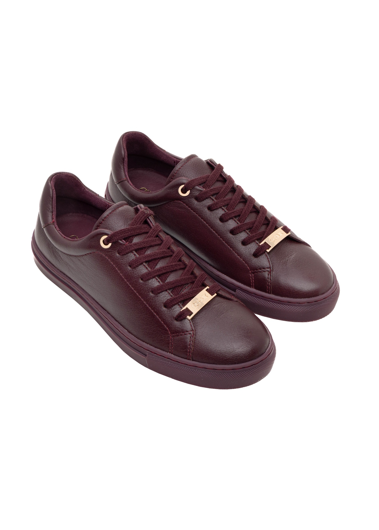 Burgundy women's leather sneakers BUTYD-1068-4E(Z26), diagonal product view on white background.