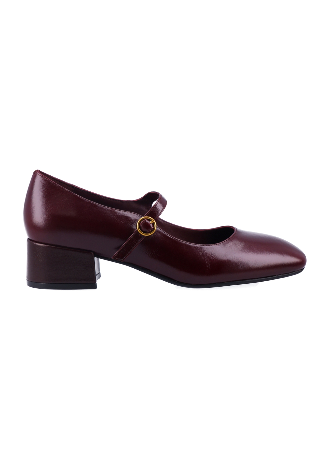 Burgundy women's leather pumps BUTYD-1349-4E(Z26), side product view on white background.
