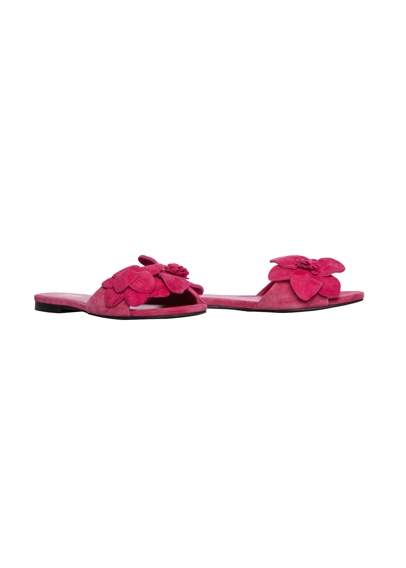 Women's fuchsia suede slides BUTYD-1237-5E(W26), diagonal product view on a white background.