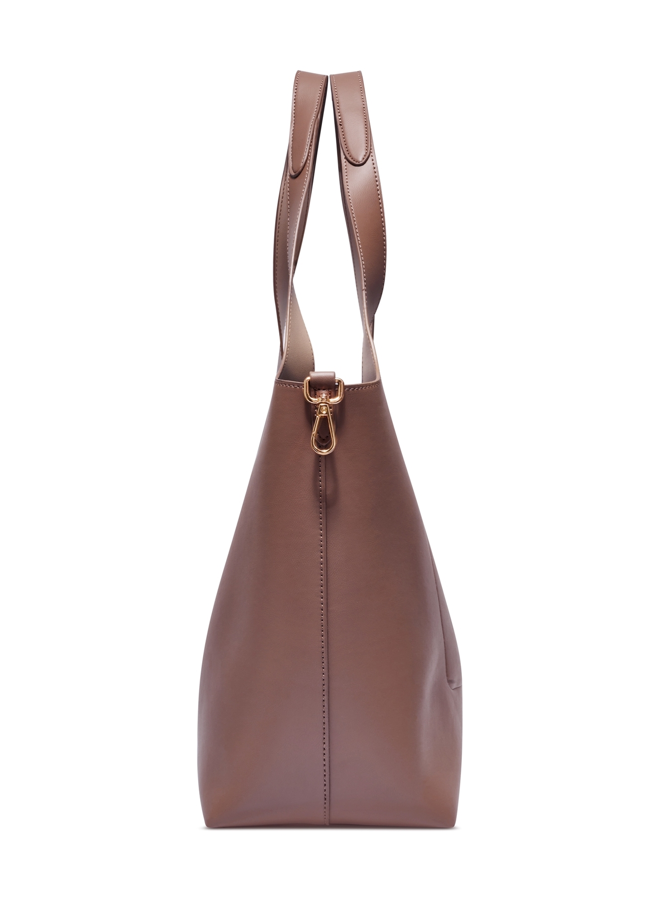 Brown women's shopper bag TOREC-1259-1H(Z26), product view from the side on a white background.